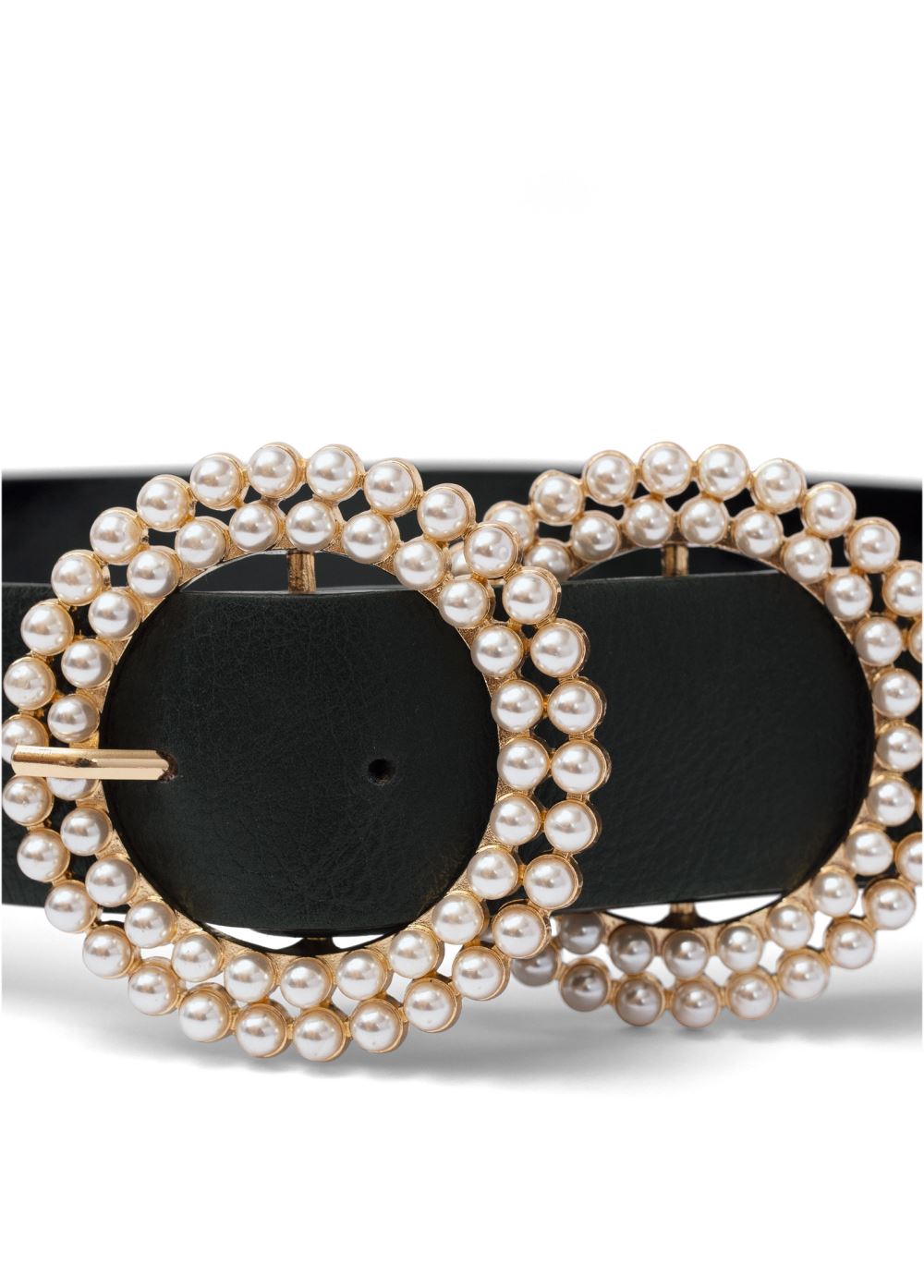 Venus Pearl Double Buckle Belt in Black