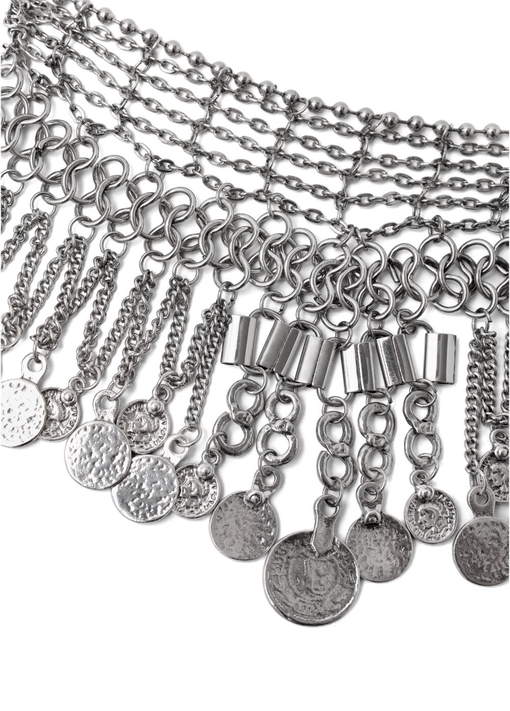 Venus Boho Coin Bib Necklace in Silver