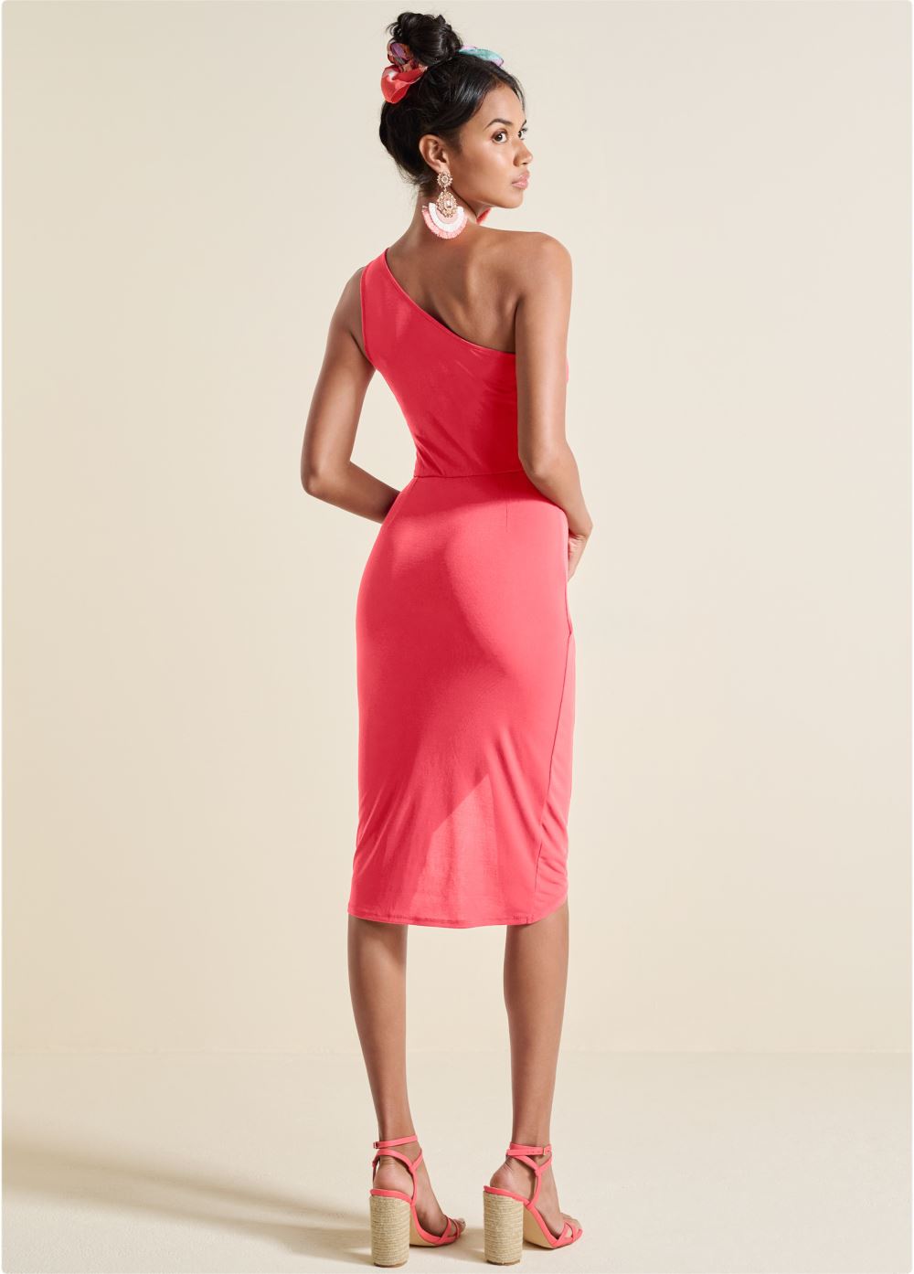 Venus One-Shoulder Cutout Dress - Coral