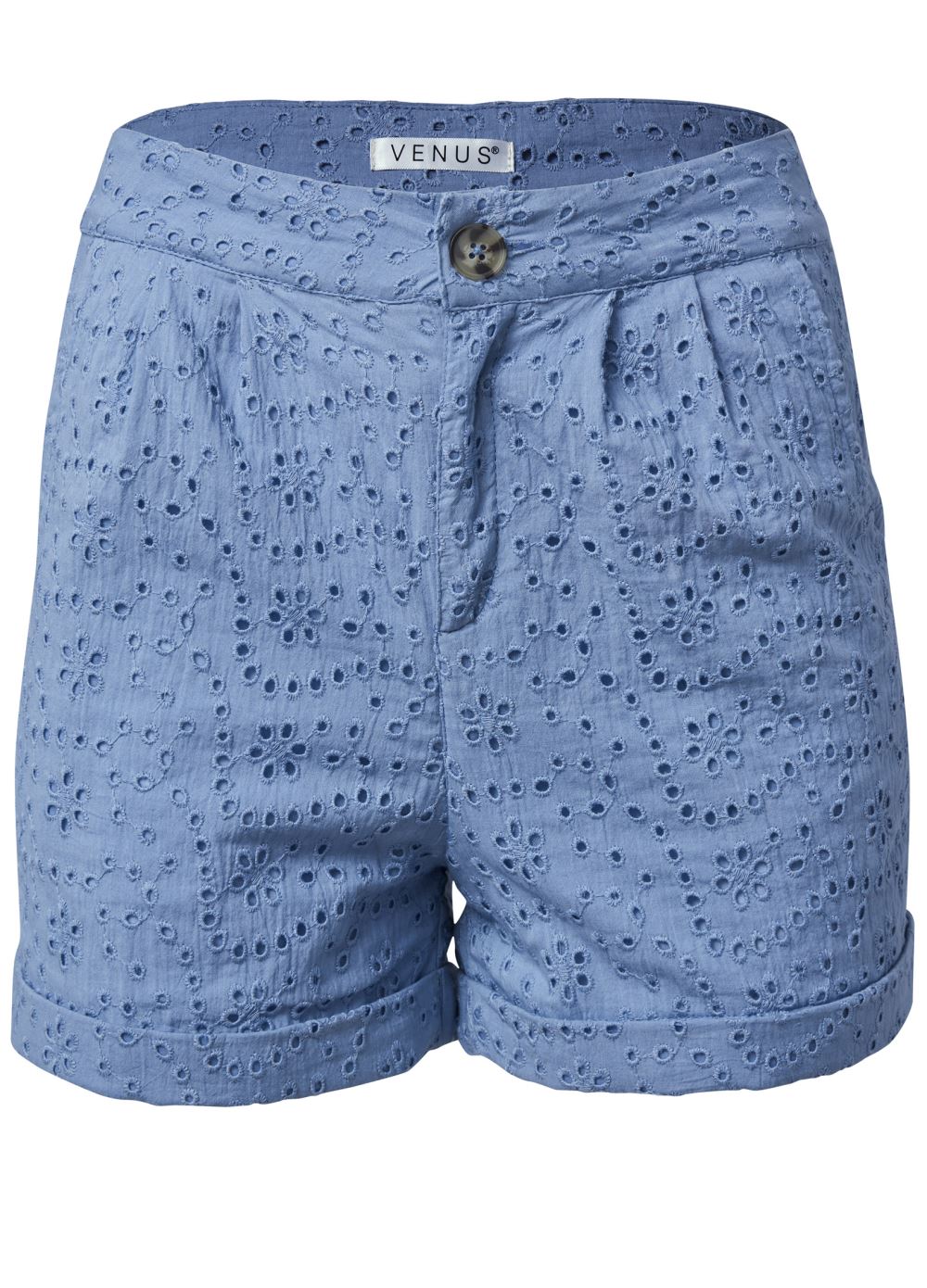 Venus Eyelet Cuffed Button Shorts - Blue