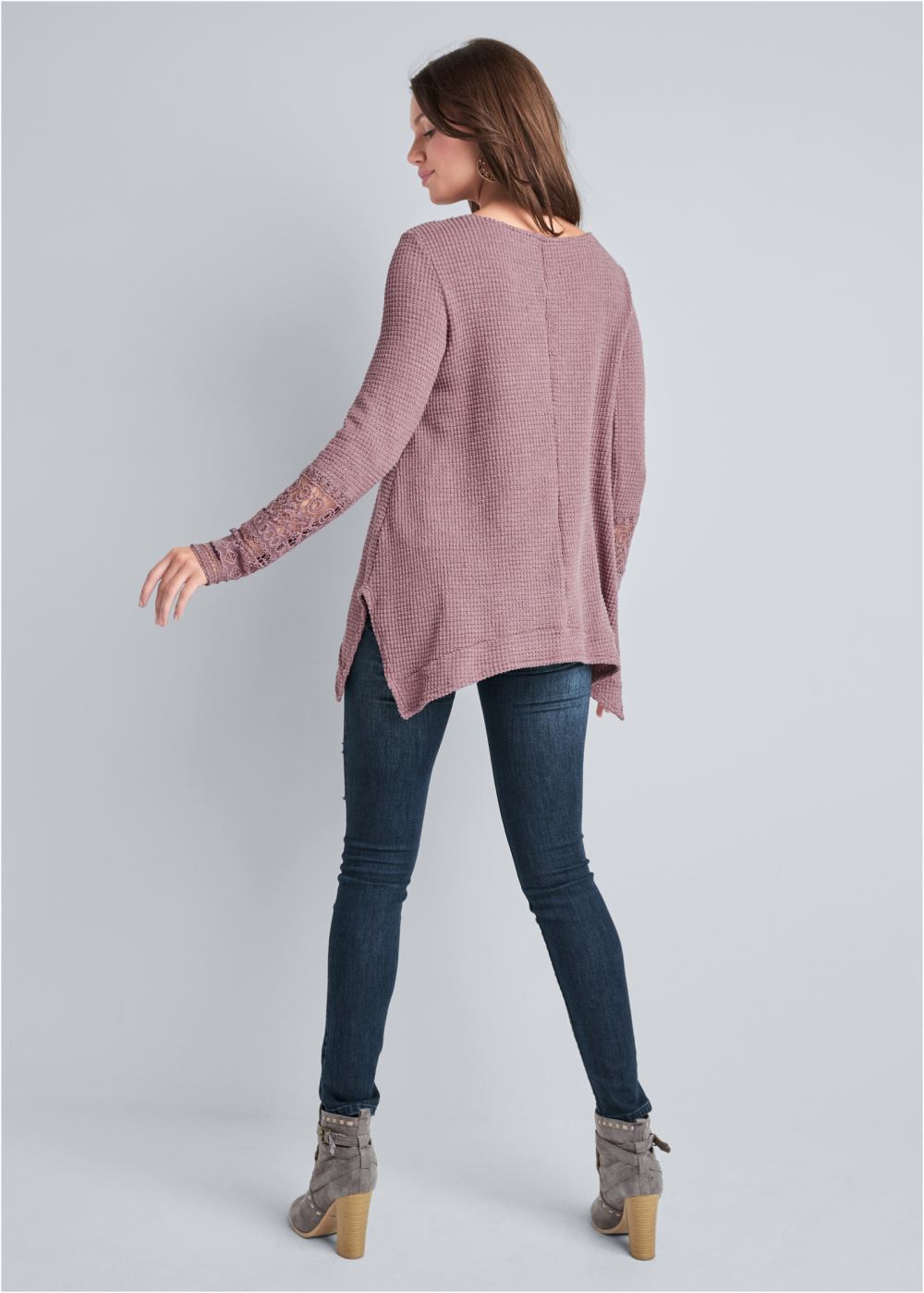 Venus Casual Waffle Knit Top in Mauve