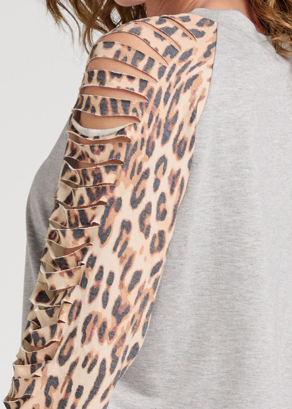 Venus Cheetah Print Slash Sweatshirt in Grey Multi
