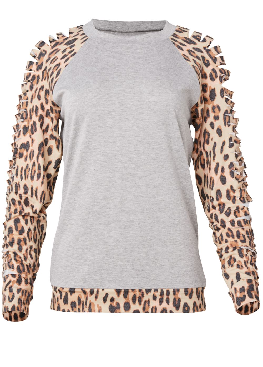 Venus Cheetah Print Slash Sweatshirt in Grey Multi