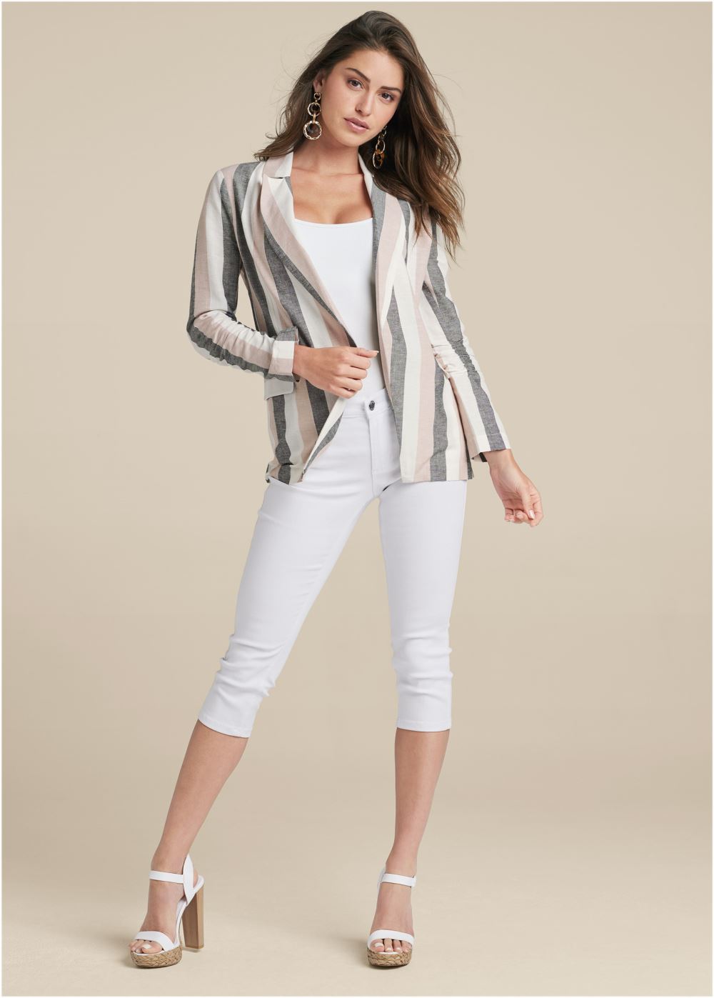 Venus Striped Linen Blazer in White Multi