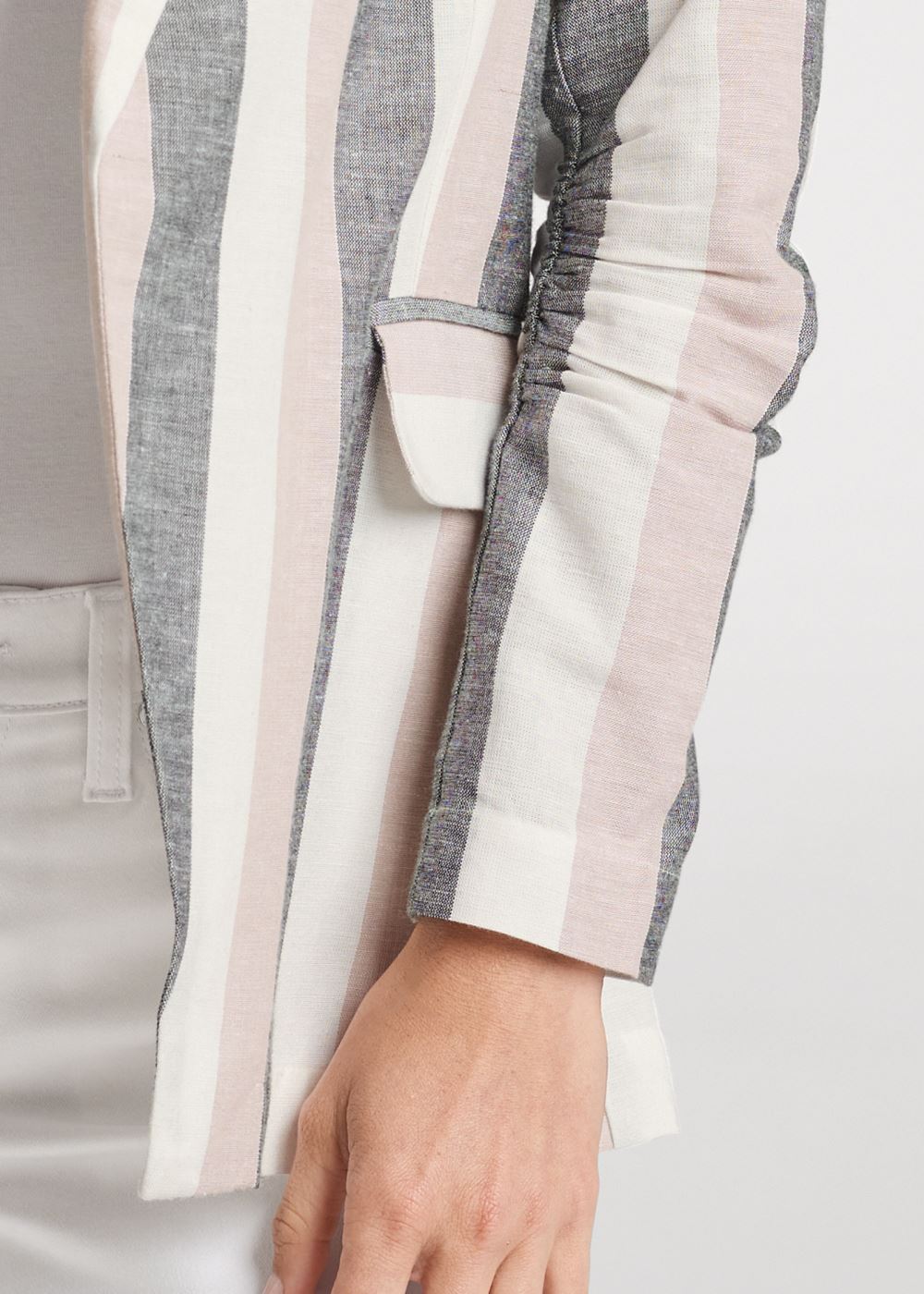 Venus Striped Linen Blazer in White Multi