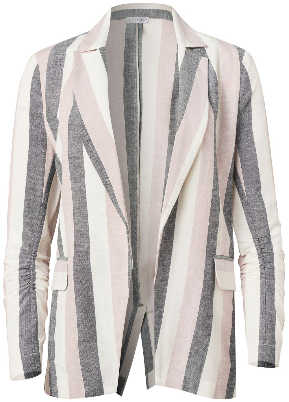 Venus Striped Linen Blazer in White Multi