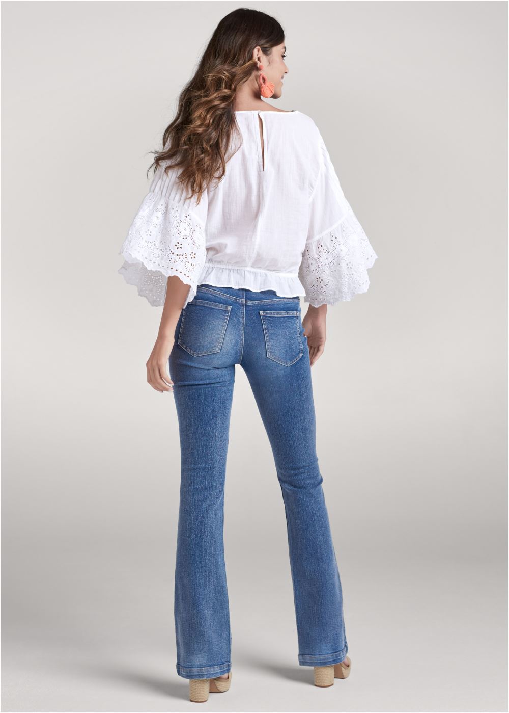 Venus Eyelet Bell Sleeve Top in White