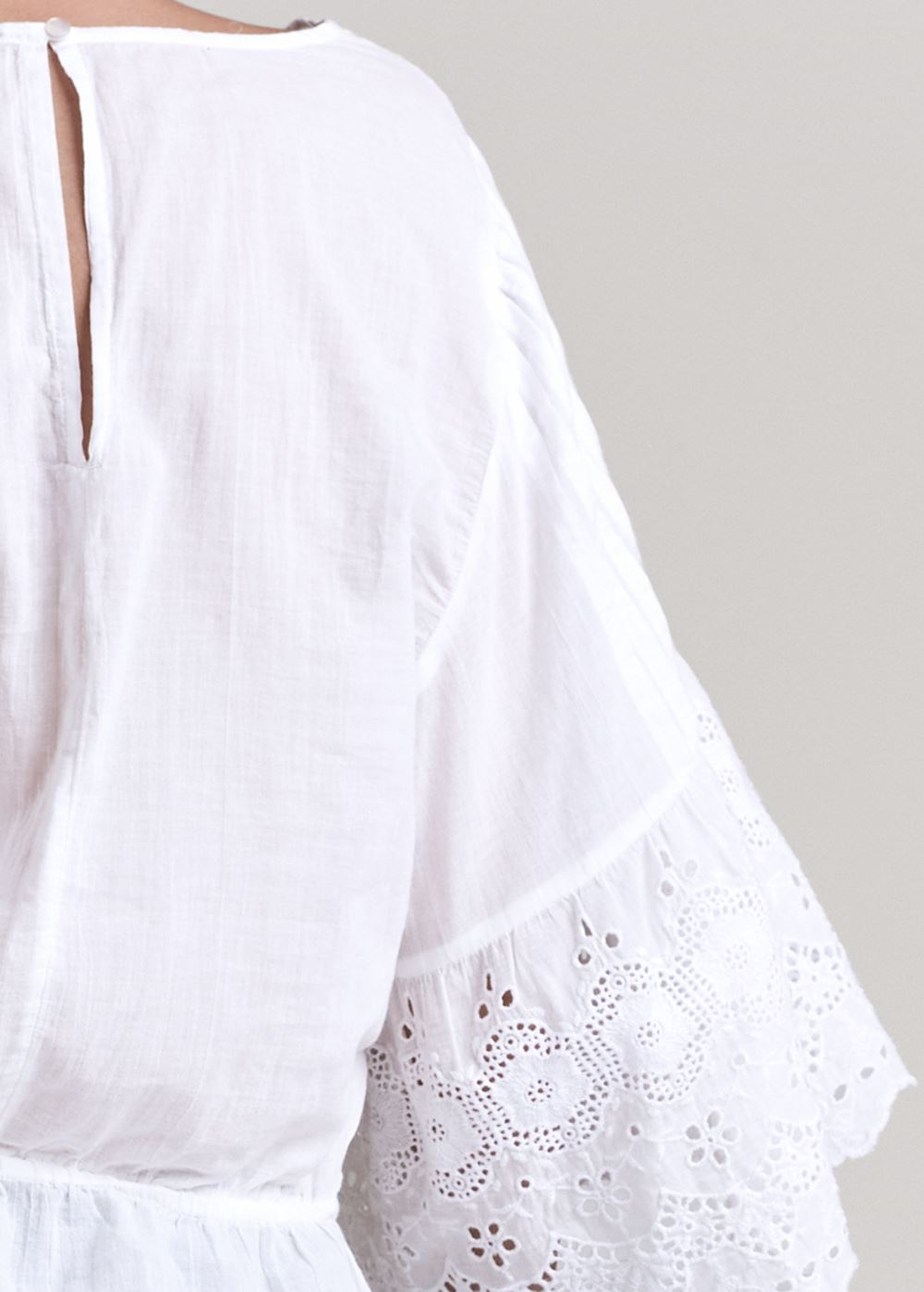Venus Eyelet Bell Sleeve Top in White