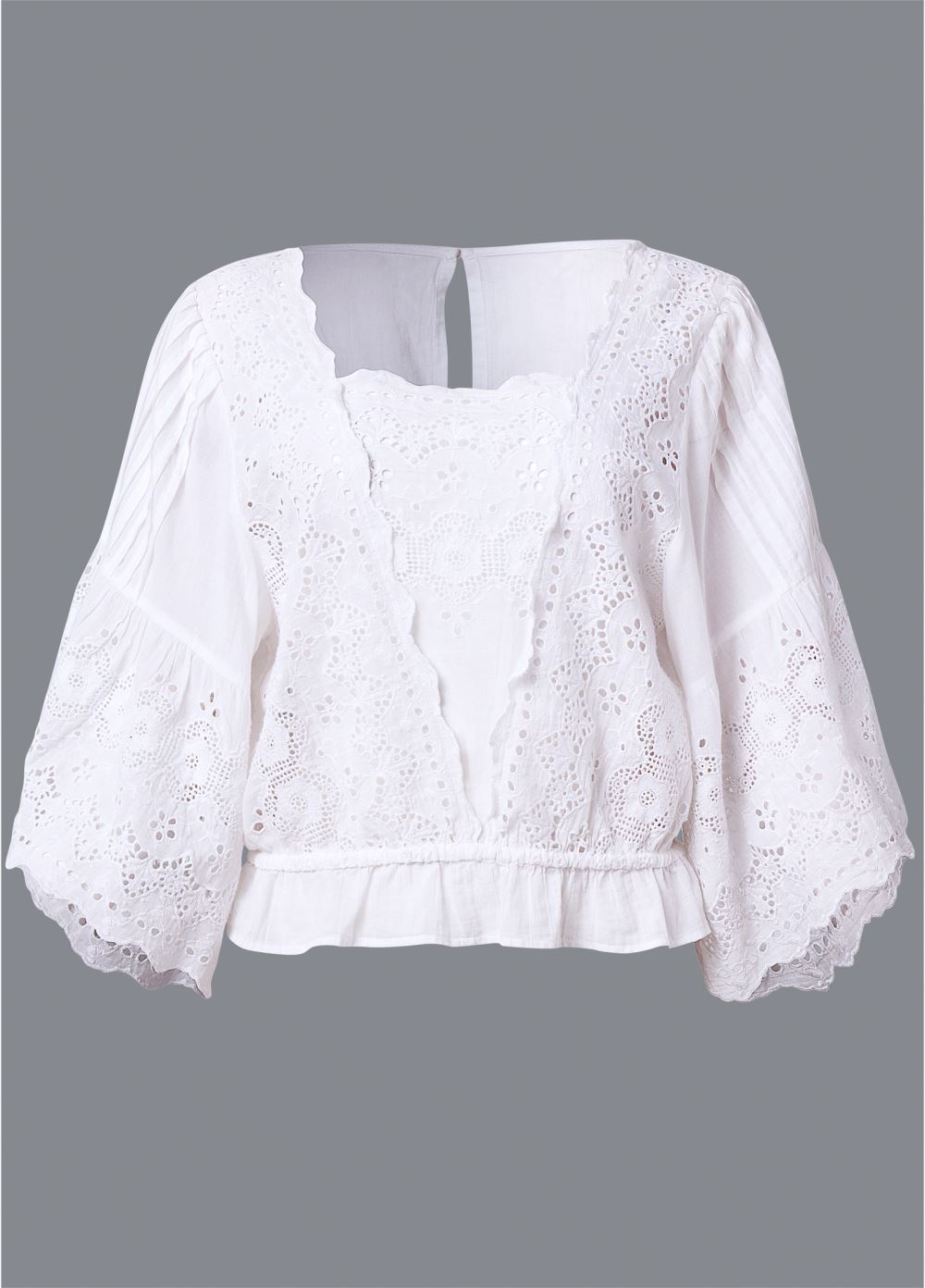 Venus Eyelet Bell Sleeve Top in White