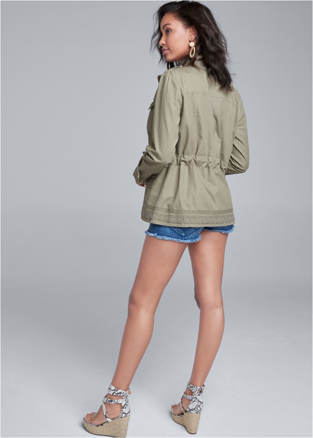 Venus Lace Trim Utility Jacket in Olive