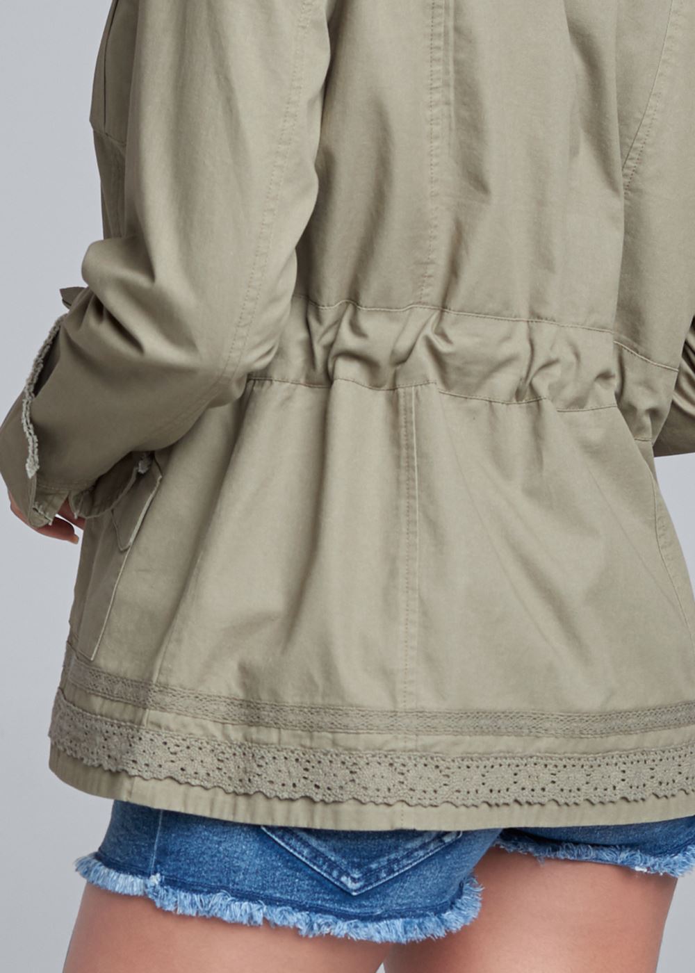 Venus Lace Trim Utility Jacket in Olive