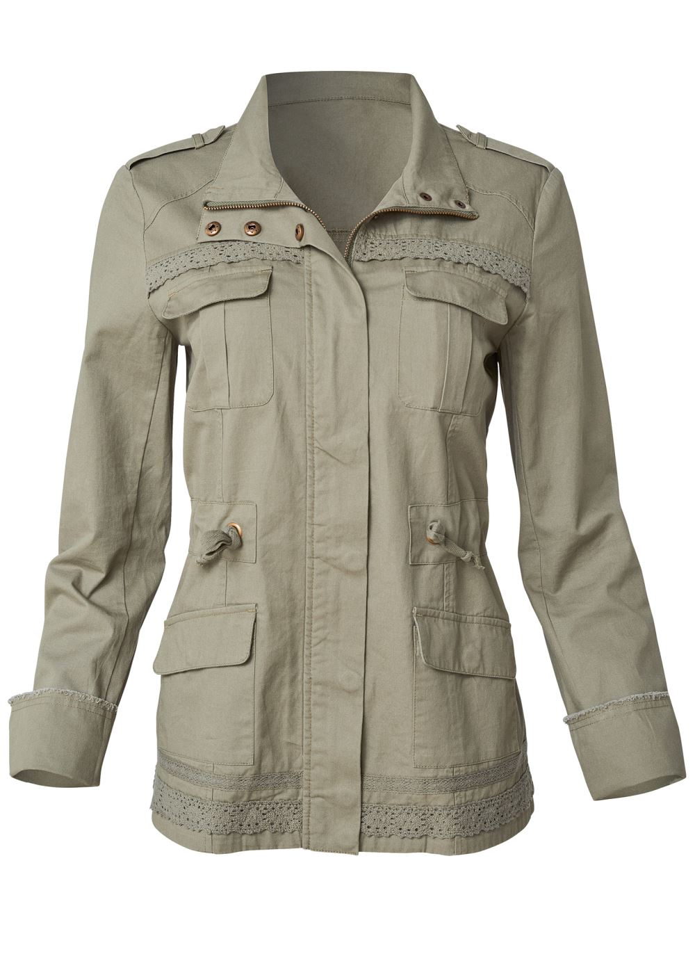 Venus Lace Trim Utility Jacket in Olive