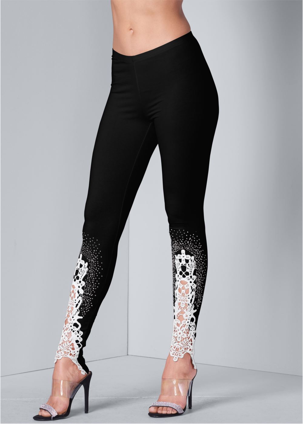 Venus Lace Detail Leggings in Black