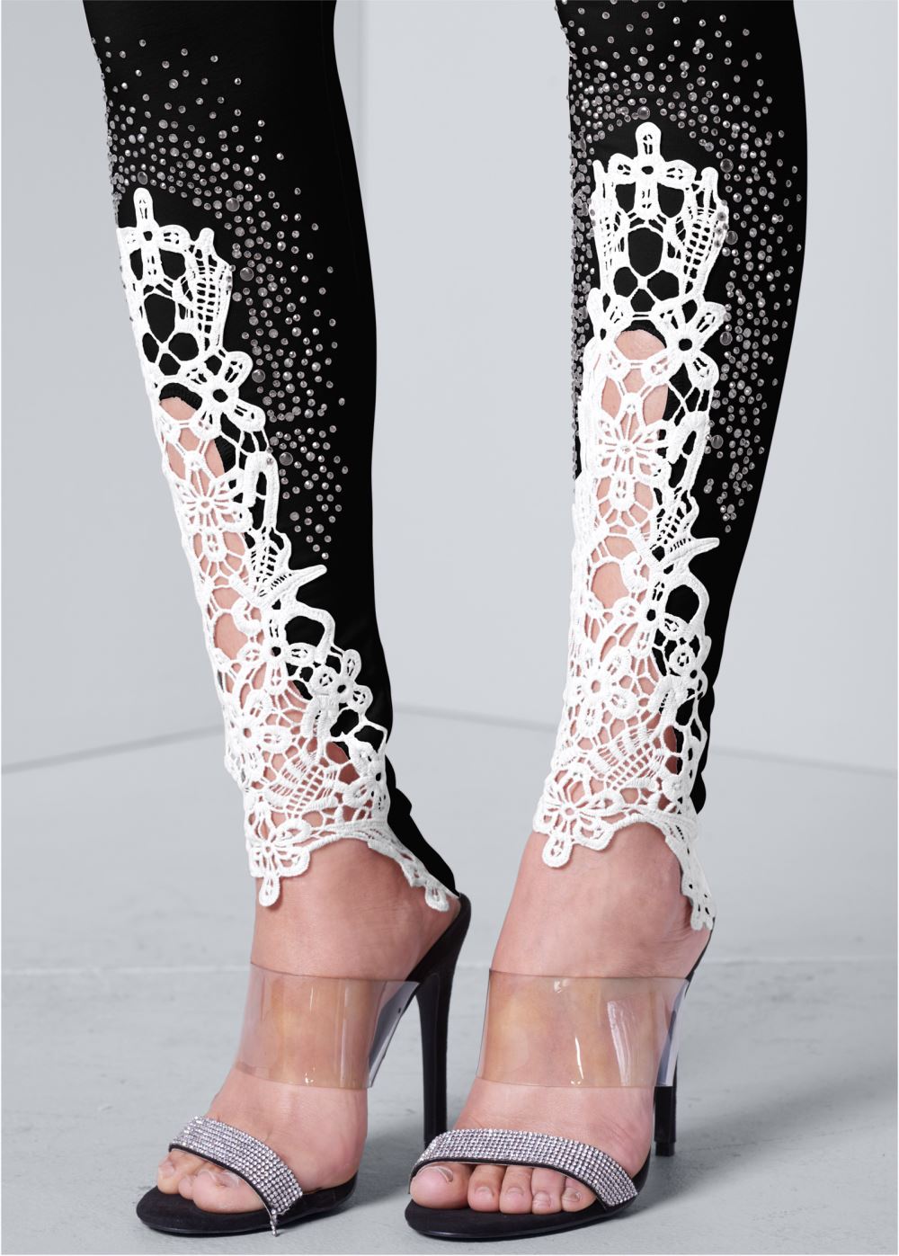 Venus Lace Detail Leggings in Black