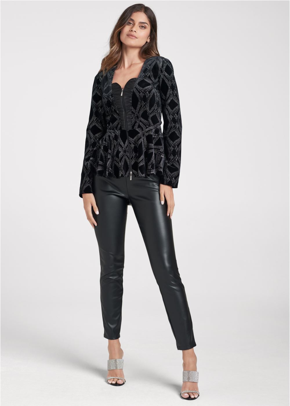 Venus Velvet Glitter Print Jacket in Black & Silver