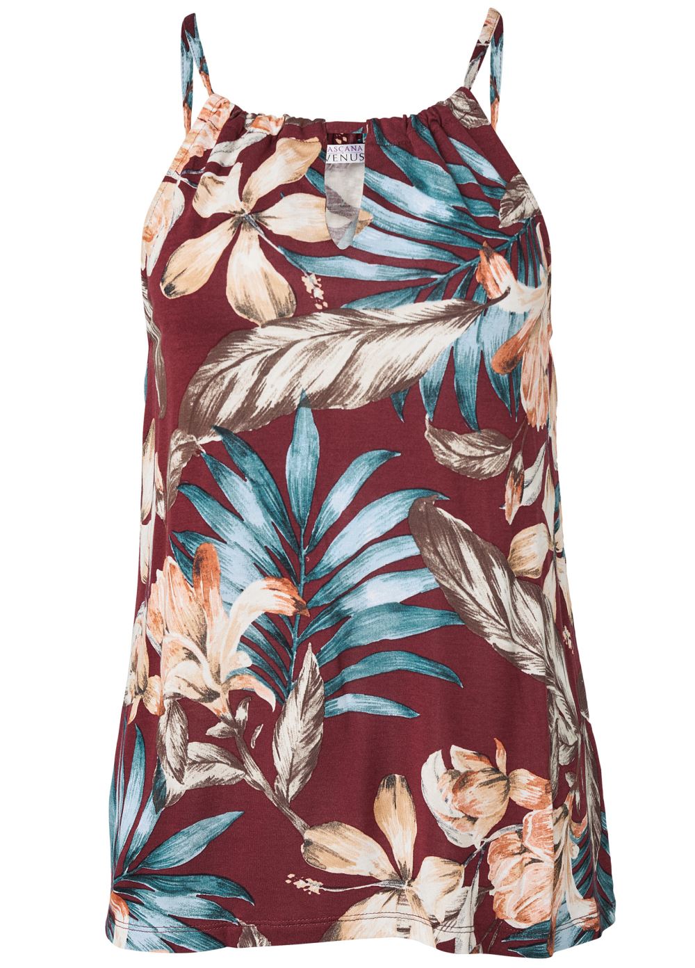 Venus Floral Print Keyhole Top in Red Multi