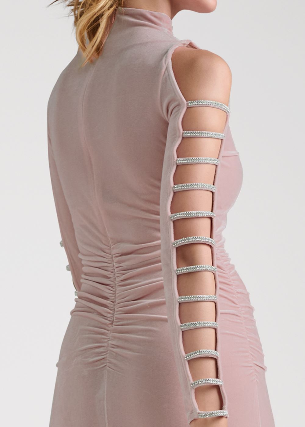 Venus Strappy Sleeve Velvet Dress - Tan