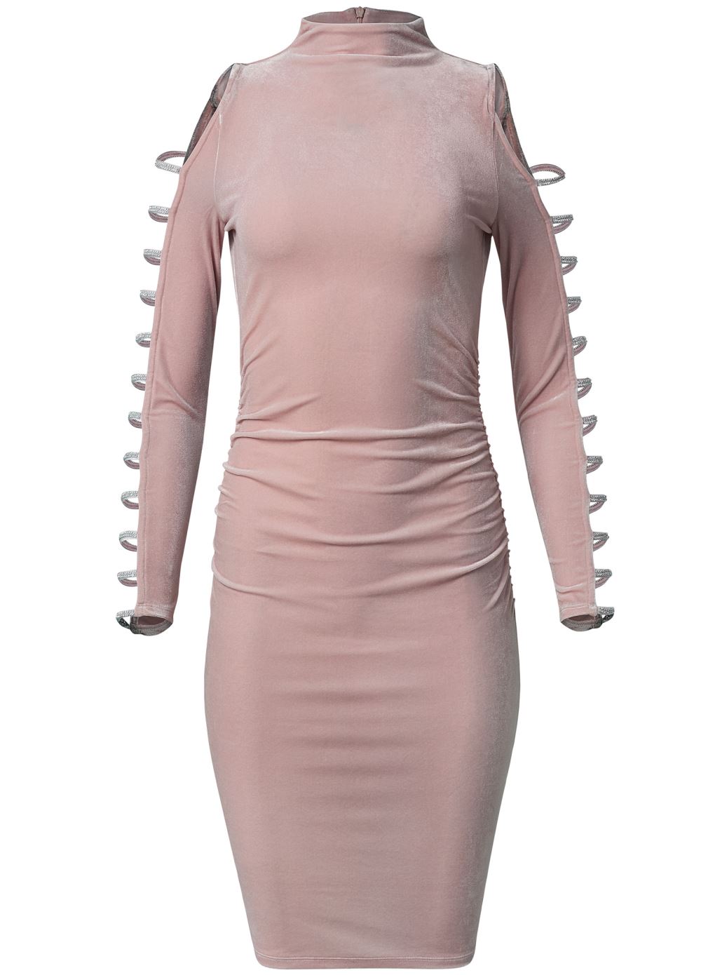 Venus Strappy Sleeve Velvet Dress - Tan