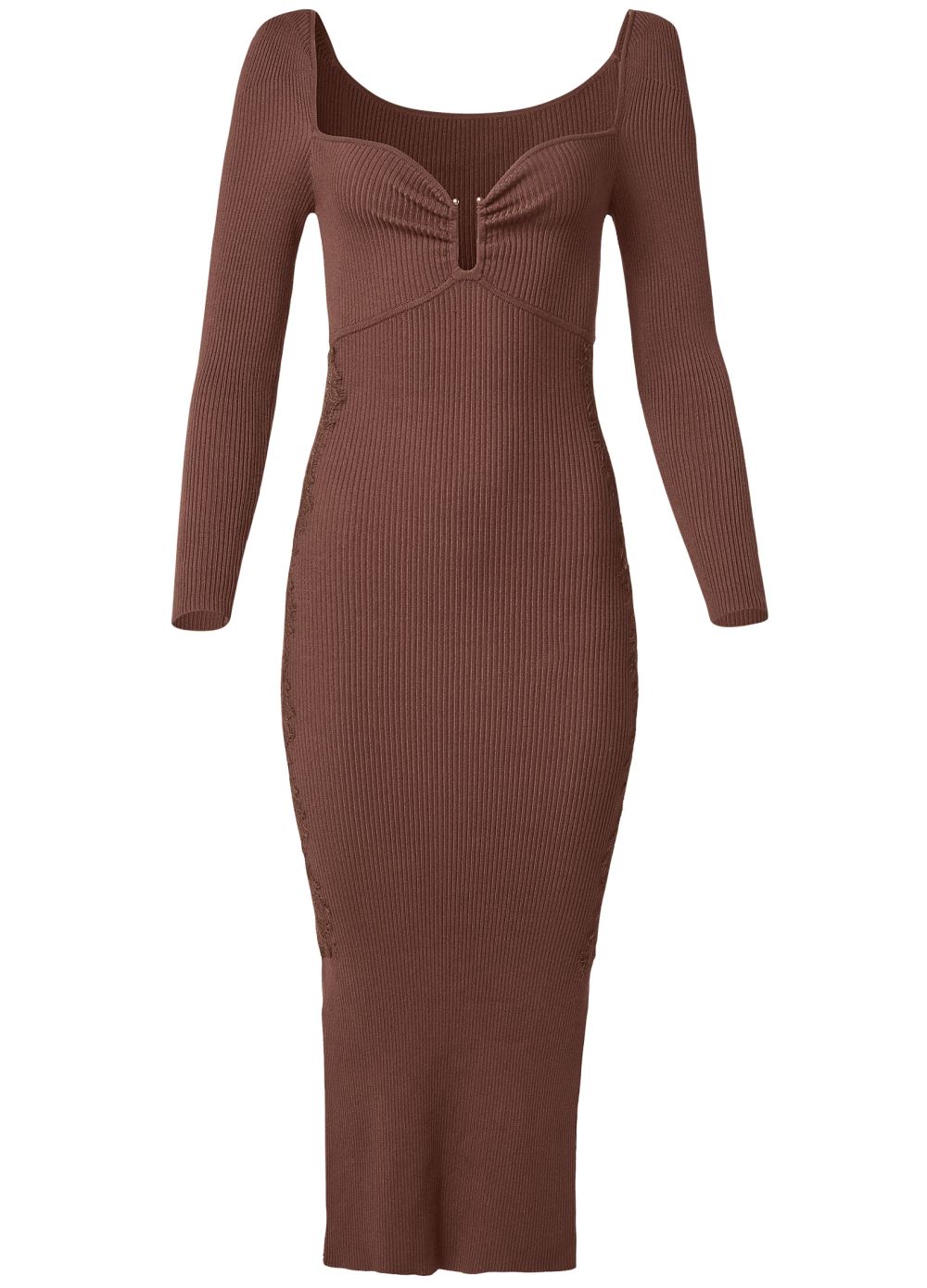 Venus Lace Detail Sweater Dress - Brown