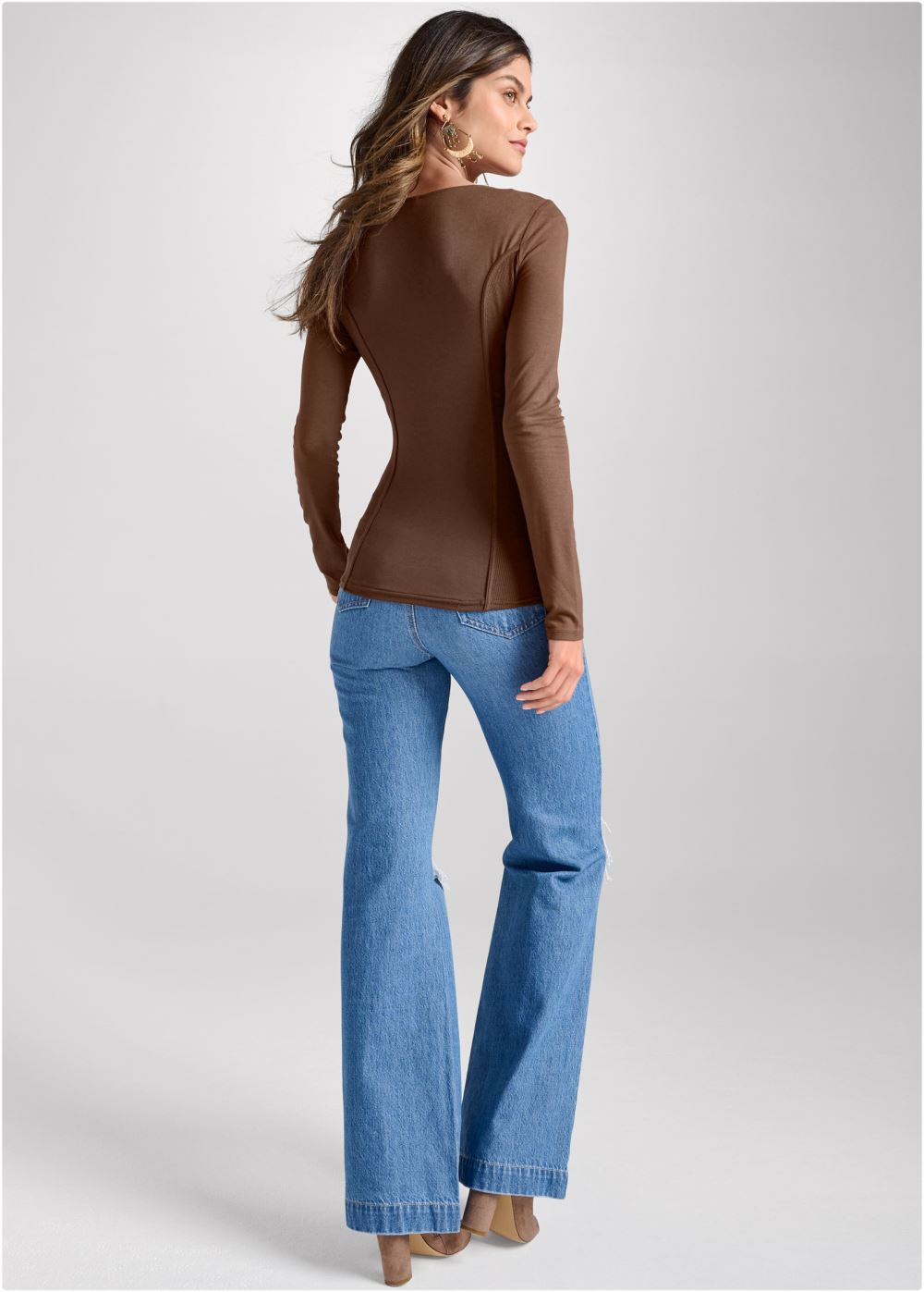 Venus Casual Long Sleeve Top in Dark Brown