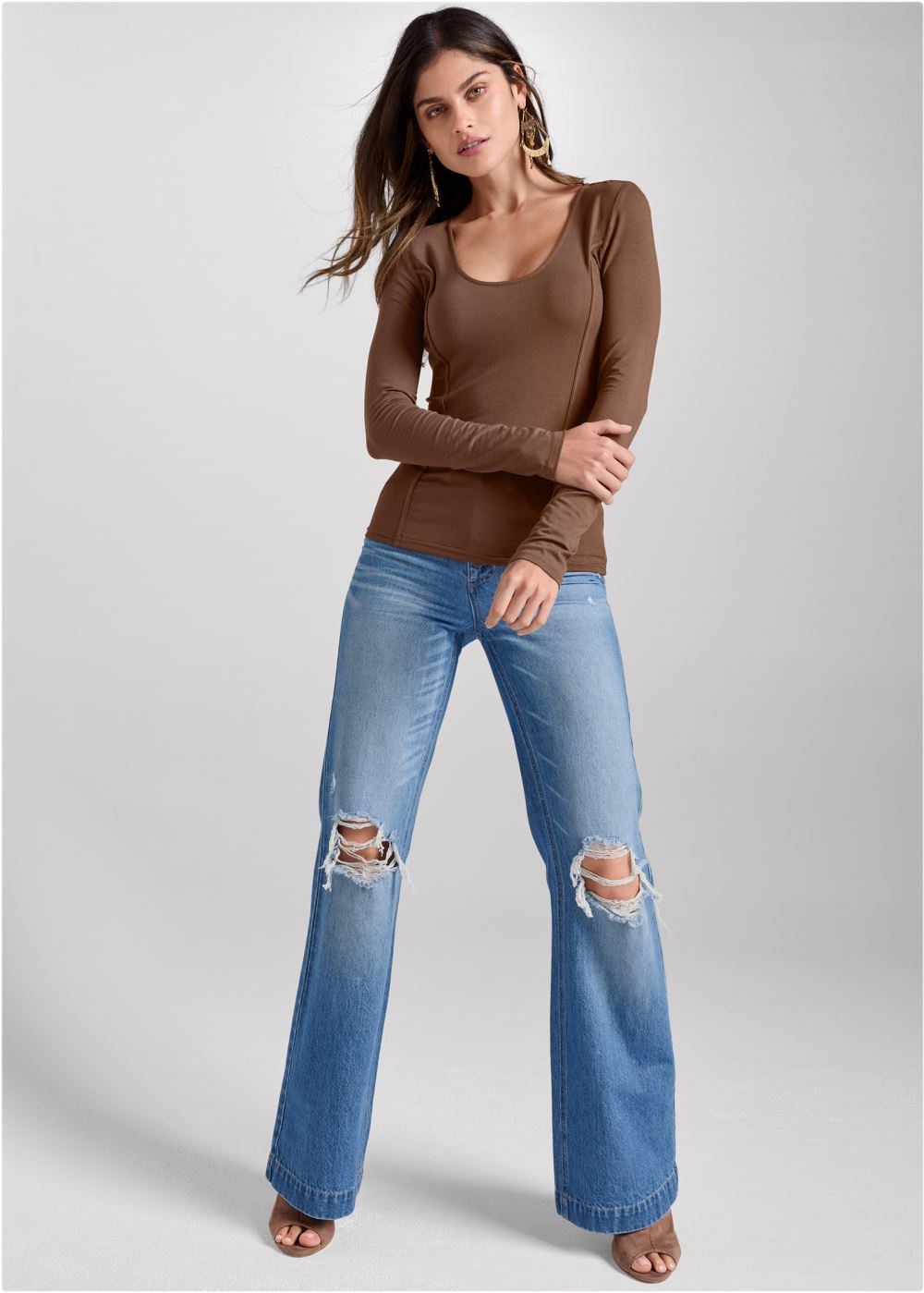 Venus Casual Long Sleeve Top in Dark Brown