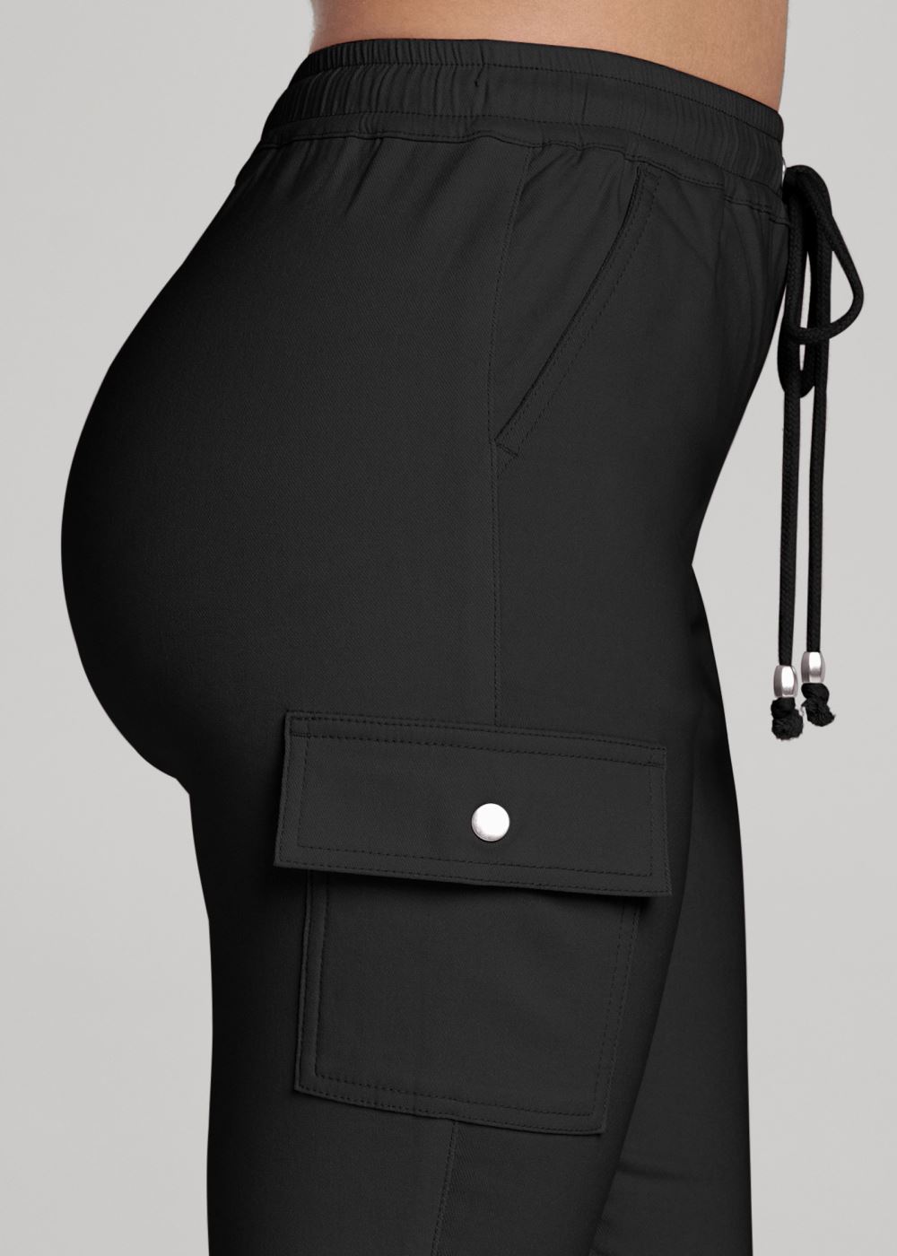 Venus Casual Pull-On Cargo Pants in Black