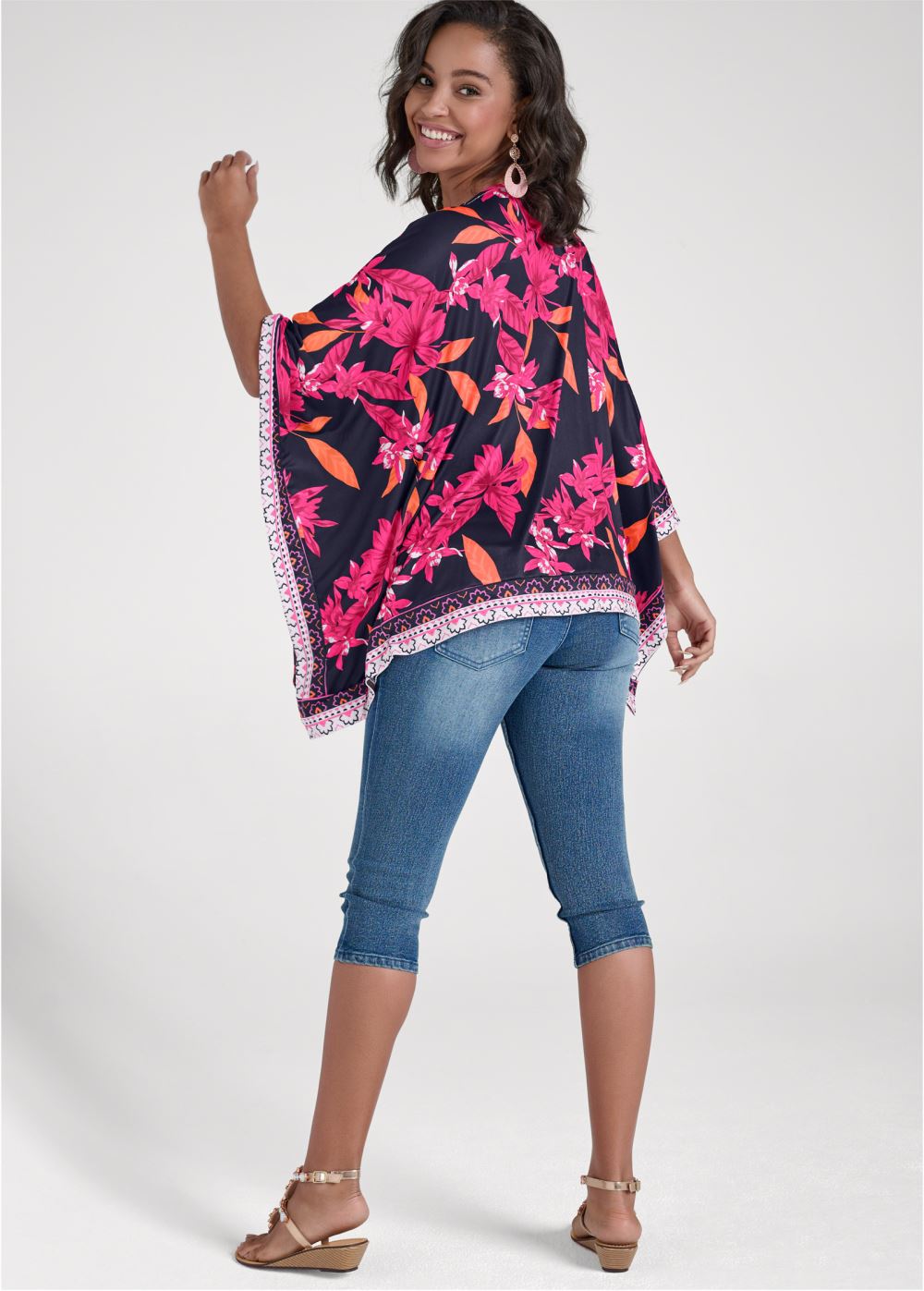 Venus Midnight Floral Border Top in Navy Multi