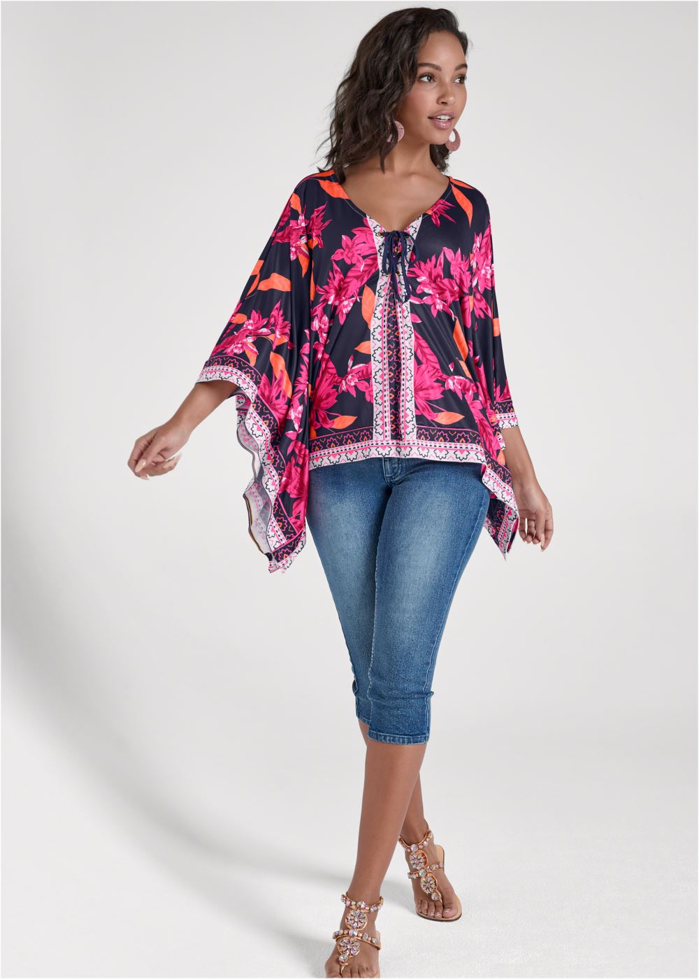 Venus Midnight Floral Border Top in Navy Multi