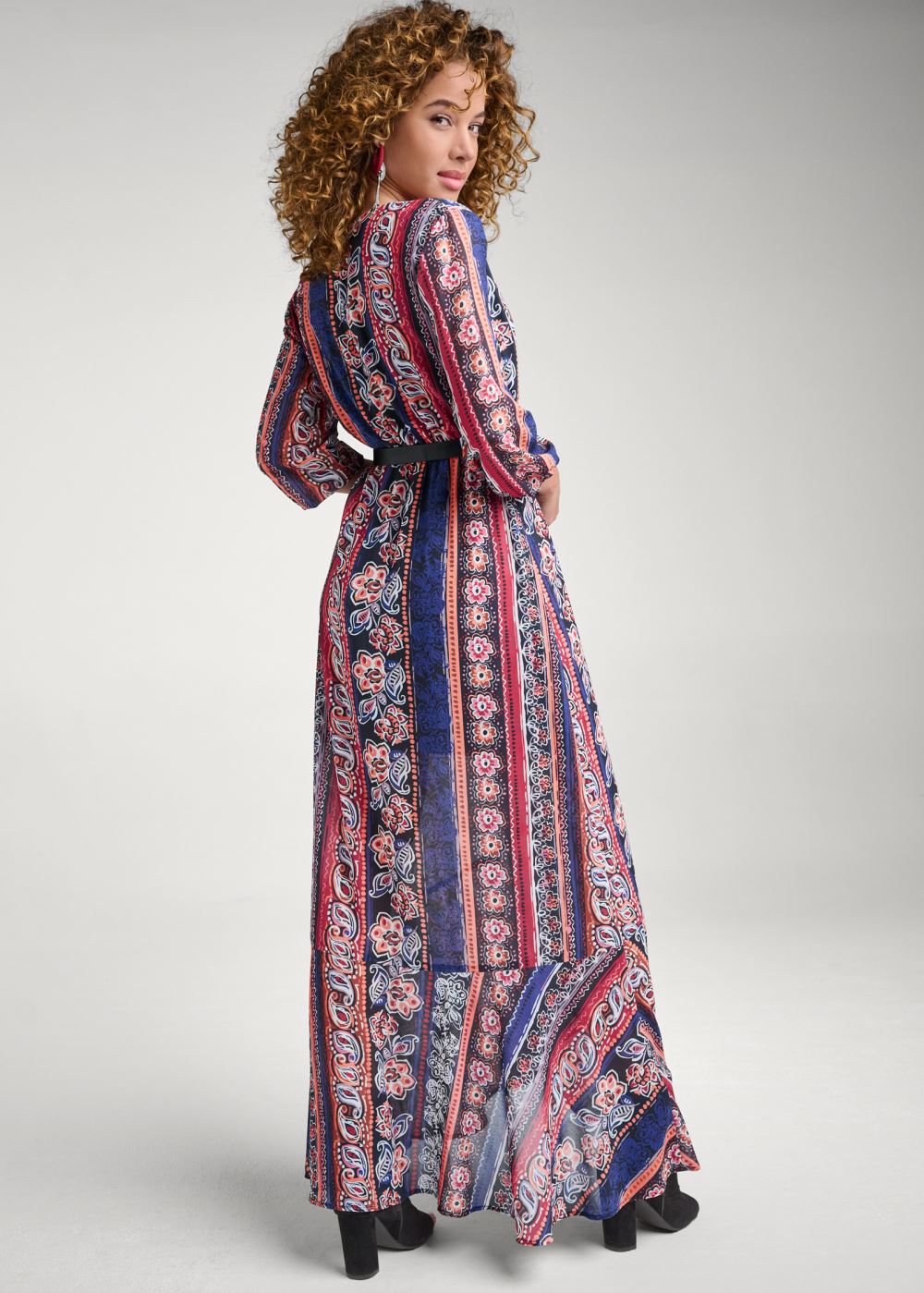 Venus Printed Stripe Long Dress - Orange Multi