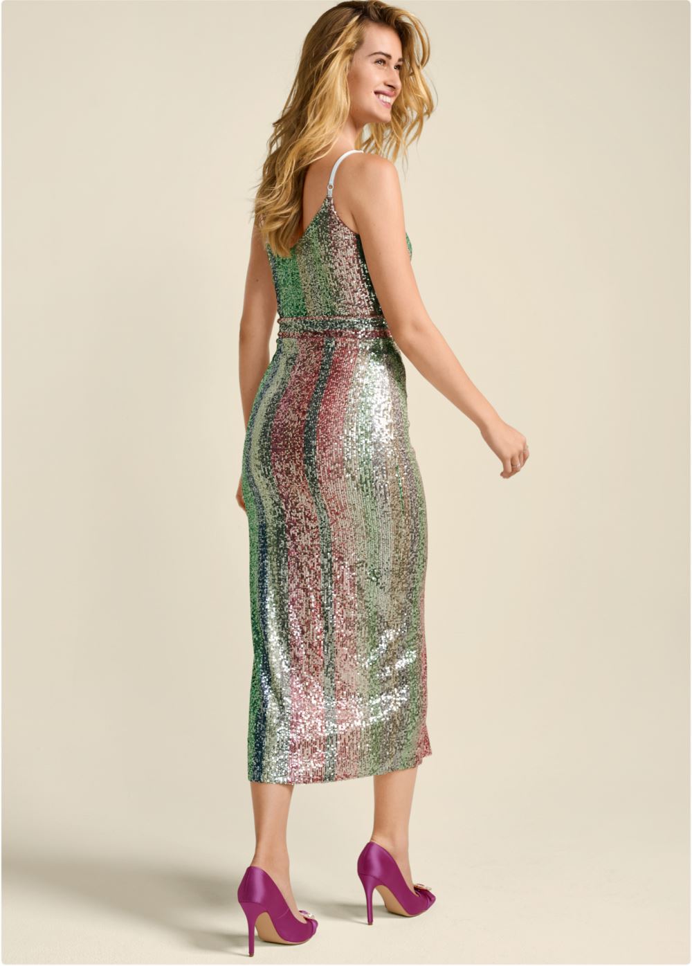 Venus Striped Sequin Midi Dress - Multi