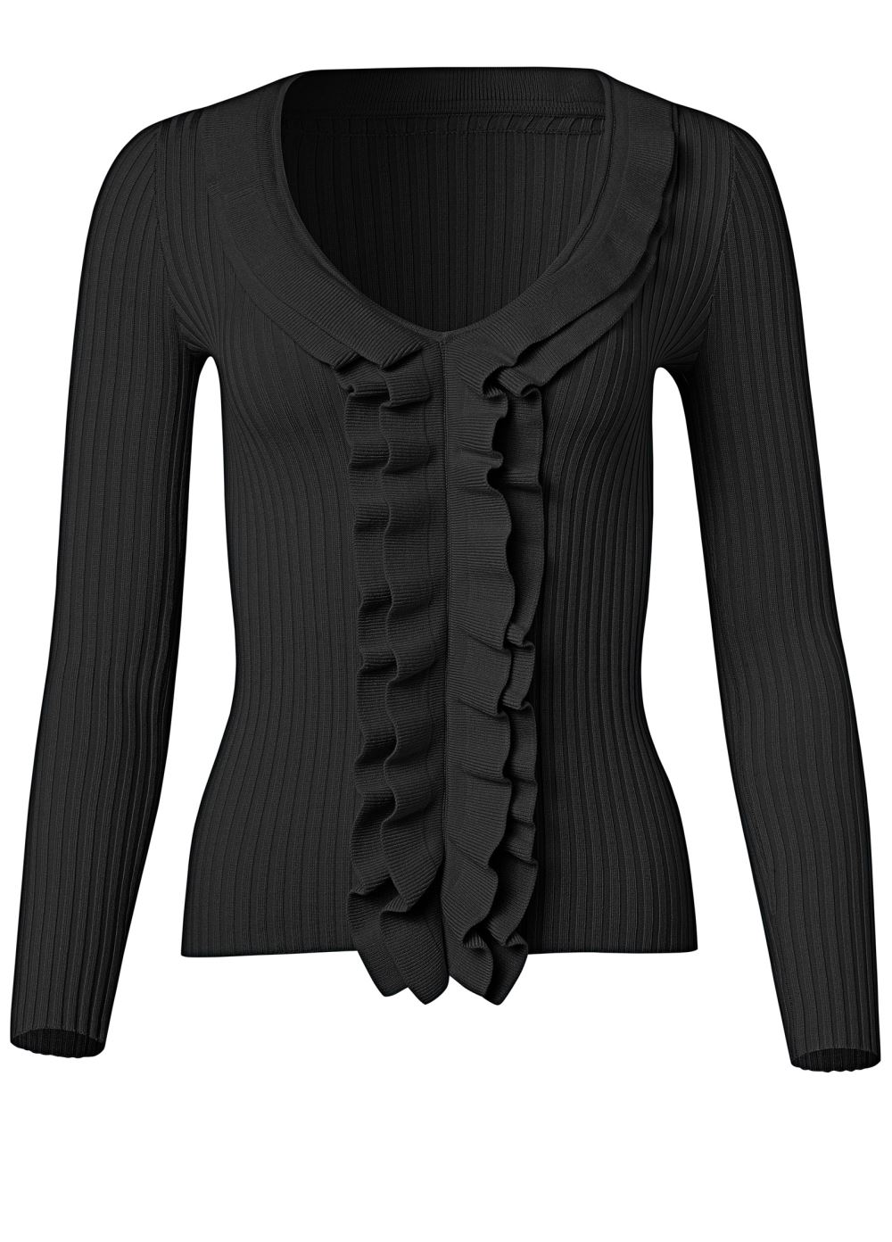 Venus VENUS | Ruffle Front Ribbed Sweater in Black
