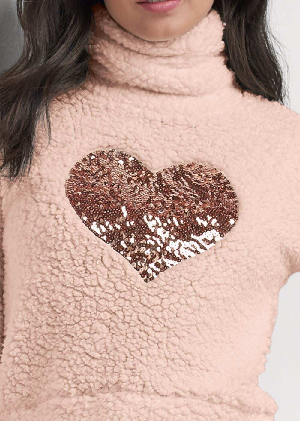 Venus Heart Sherpa Sweatshirt in Peach Blush
