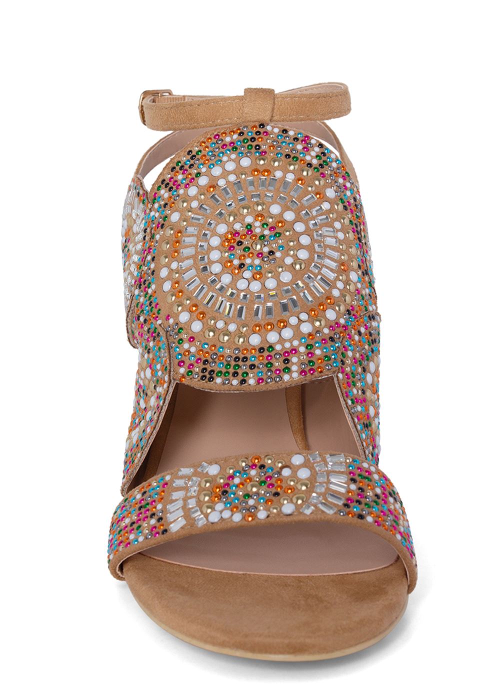 Venus Beaded Block Heels in Tan Multi