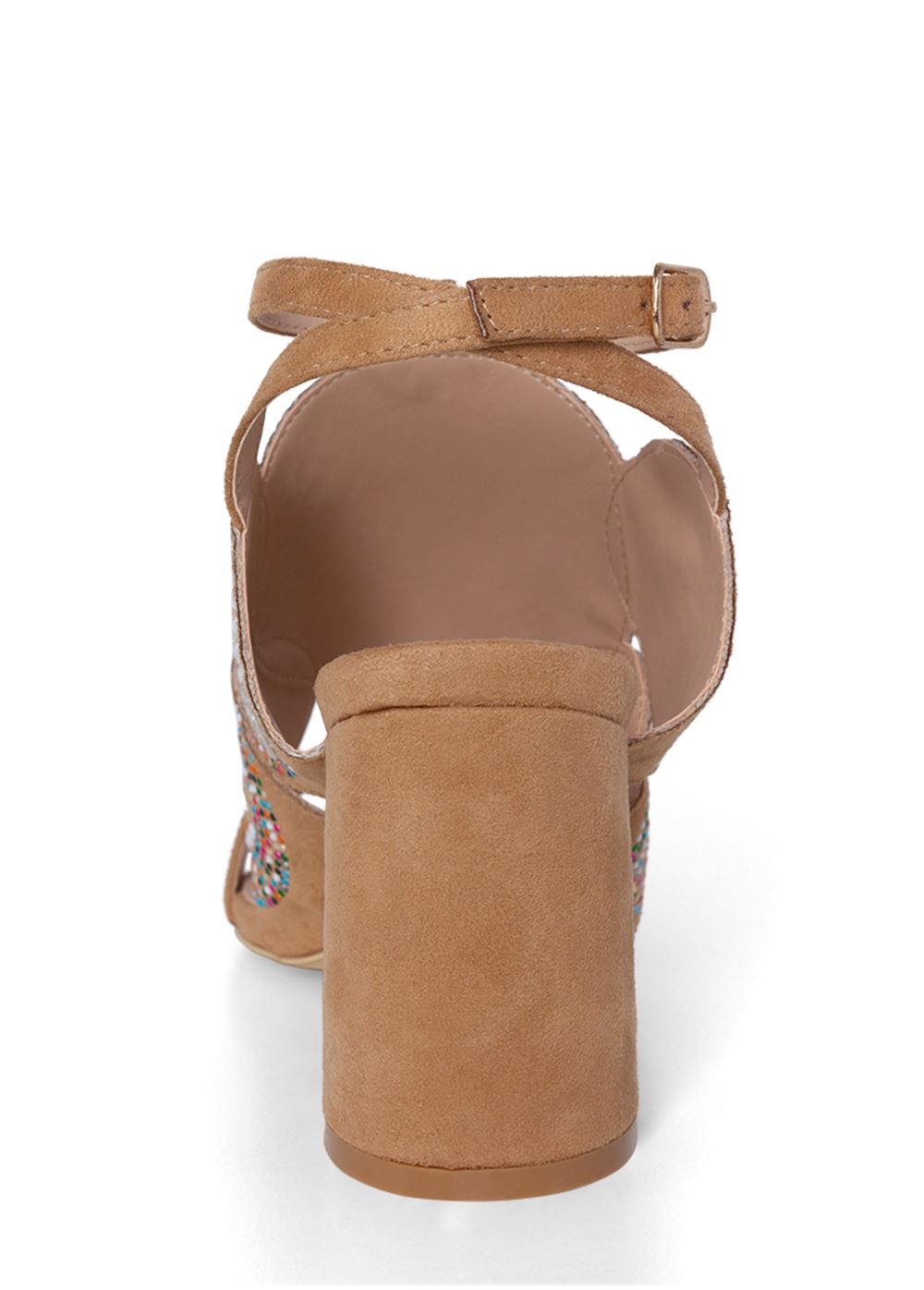 Venus Beaded Block Heels in Tan Multi