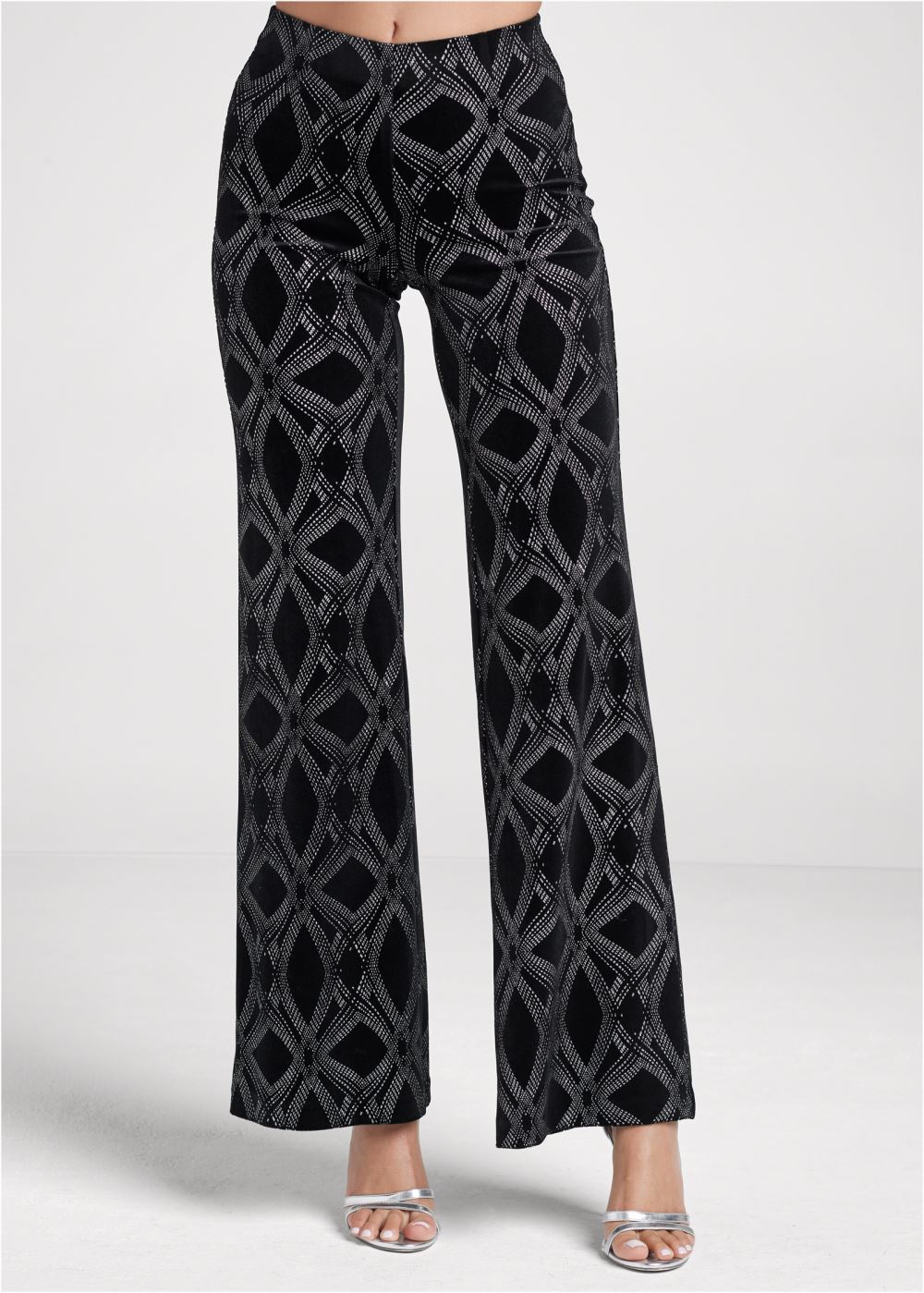 Venus Black & Silver VELVET WIDE LEG PANTS