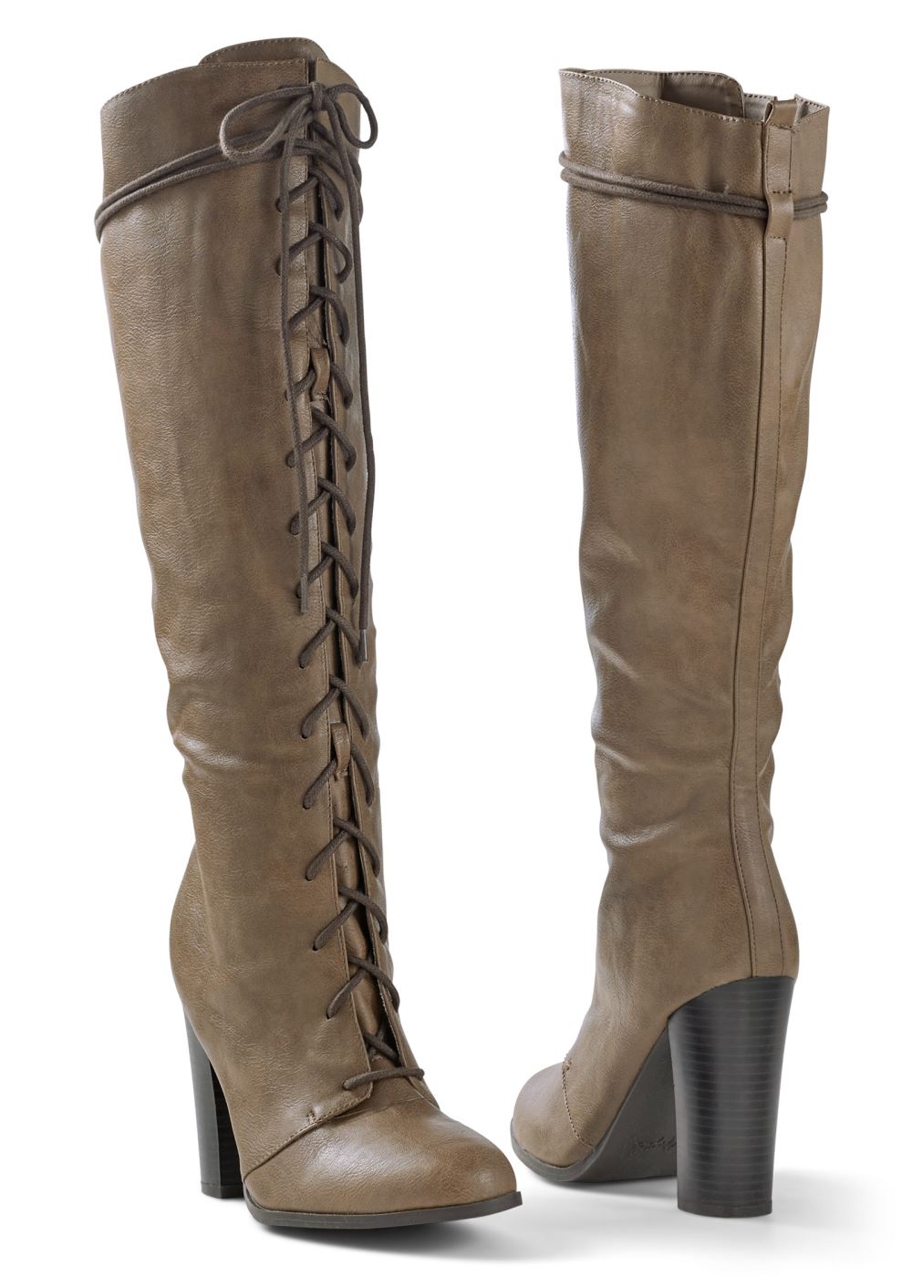 Venus Lace-Up Tall Boots in Taupe