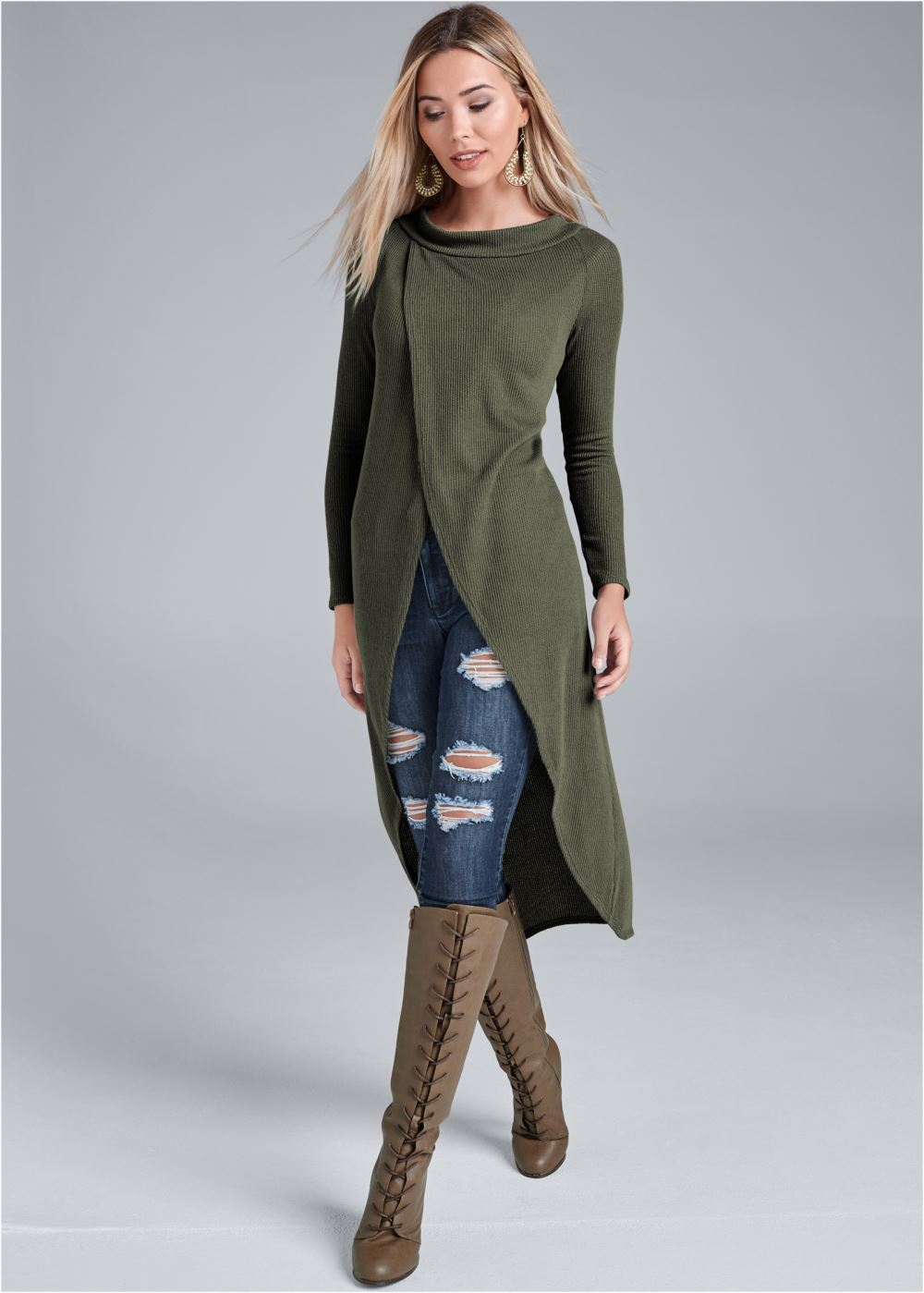Venus Lace-Up Tall Boots in Taupe