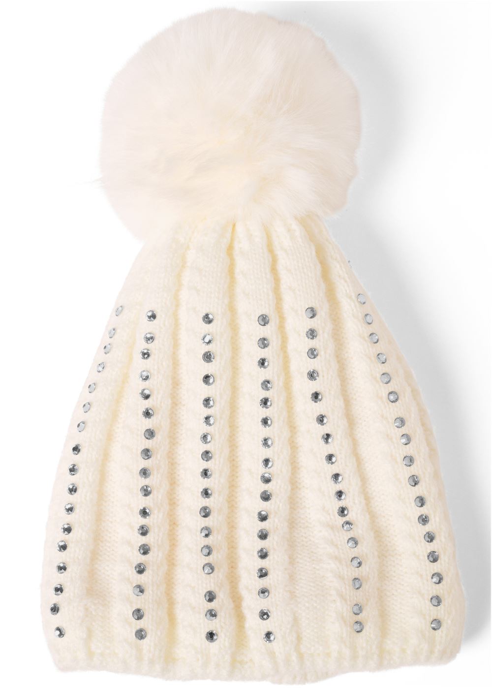 Venus Rhinestone Stripe Beanie in White