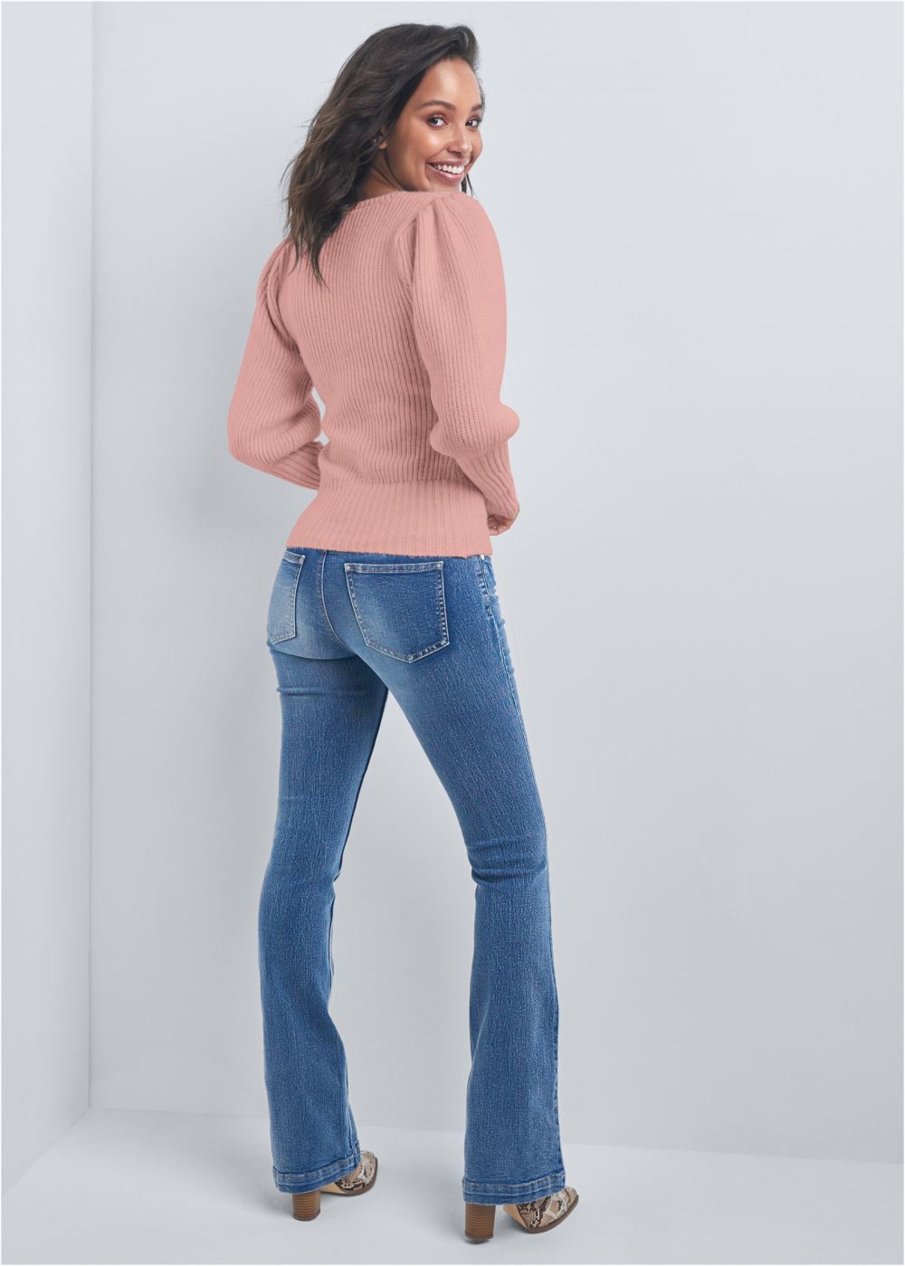 Venus VENUS | Ribbed V-Neck Sweater in Dusty Pink