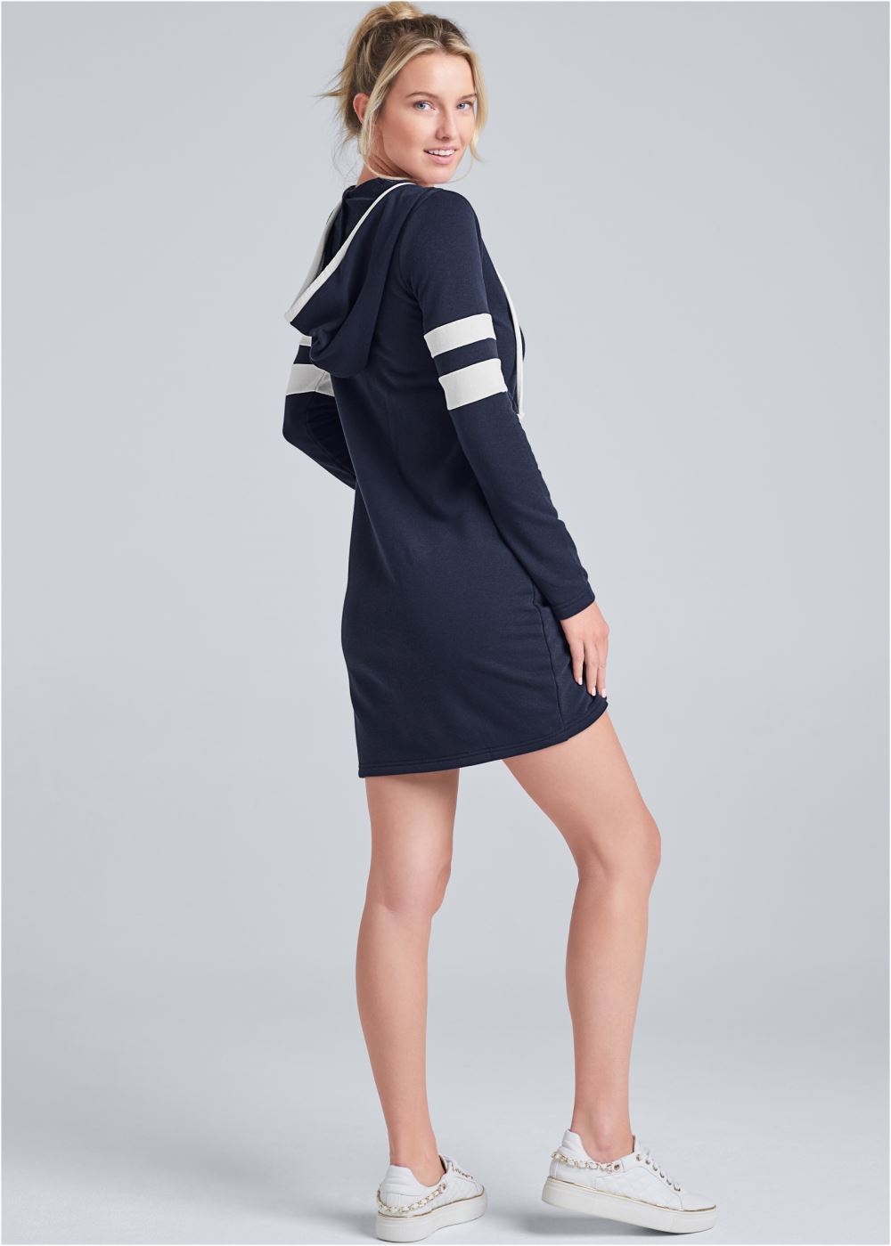 Venus Striped Zipper Front Dress - Navy & White