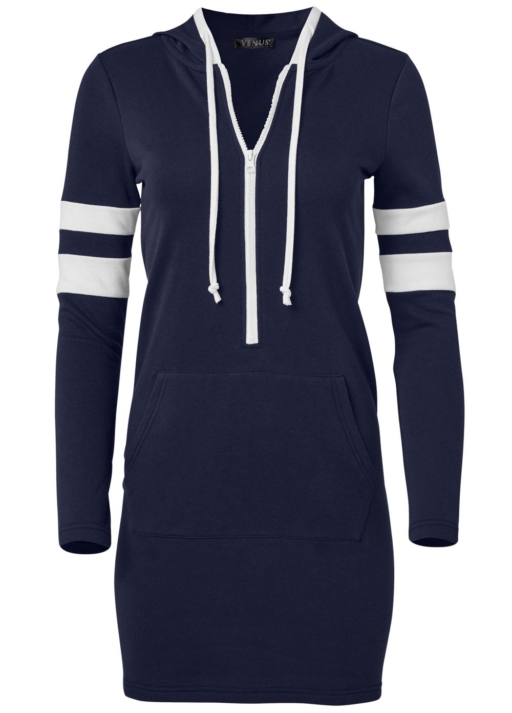 Venus Striped Zipper Front Dress - Navy & White