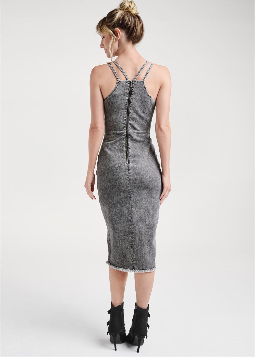Venus Button Front Denim Dress - Grey Washed Denim