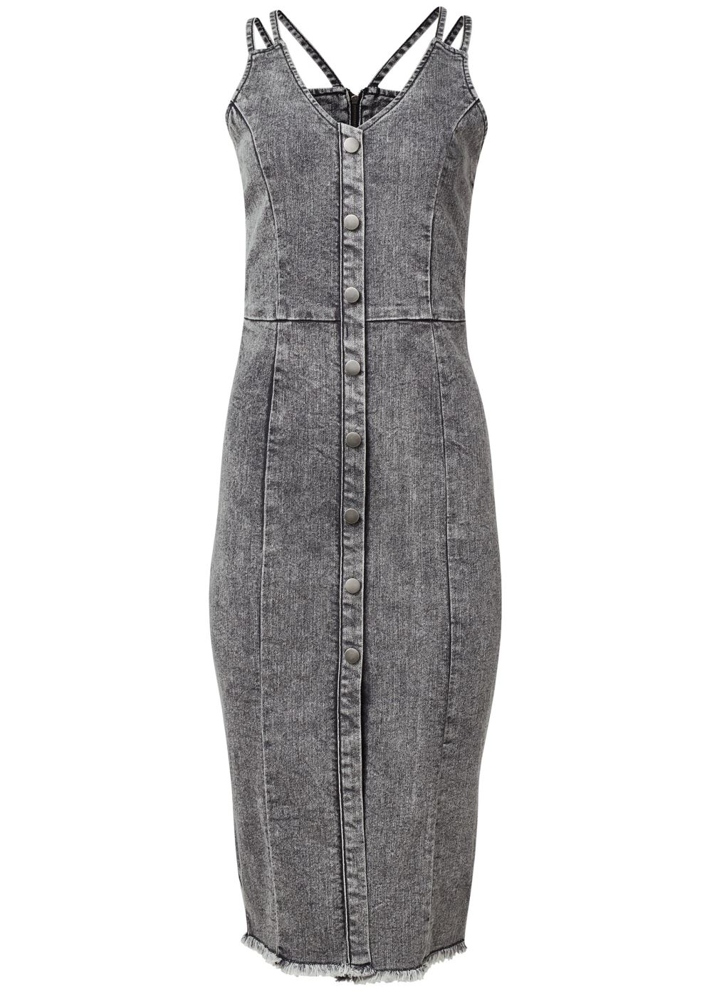 Venus Button Front Denim Dress - Grey Washed Denim