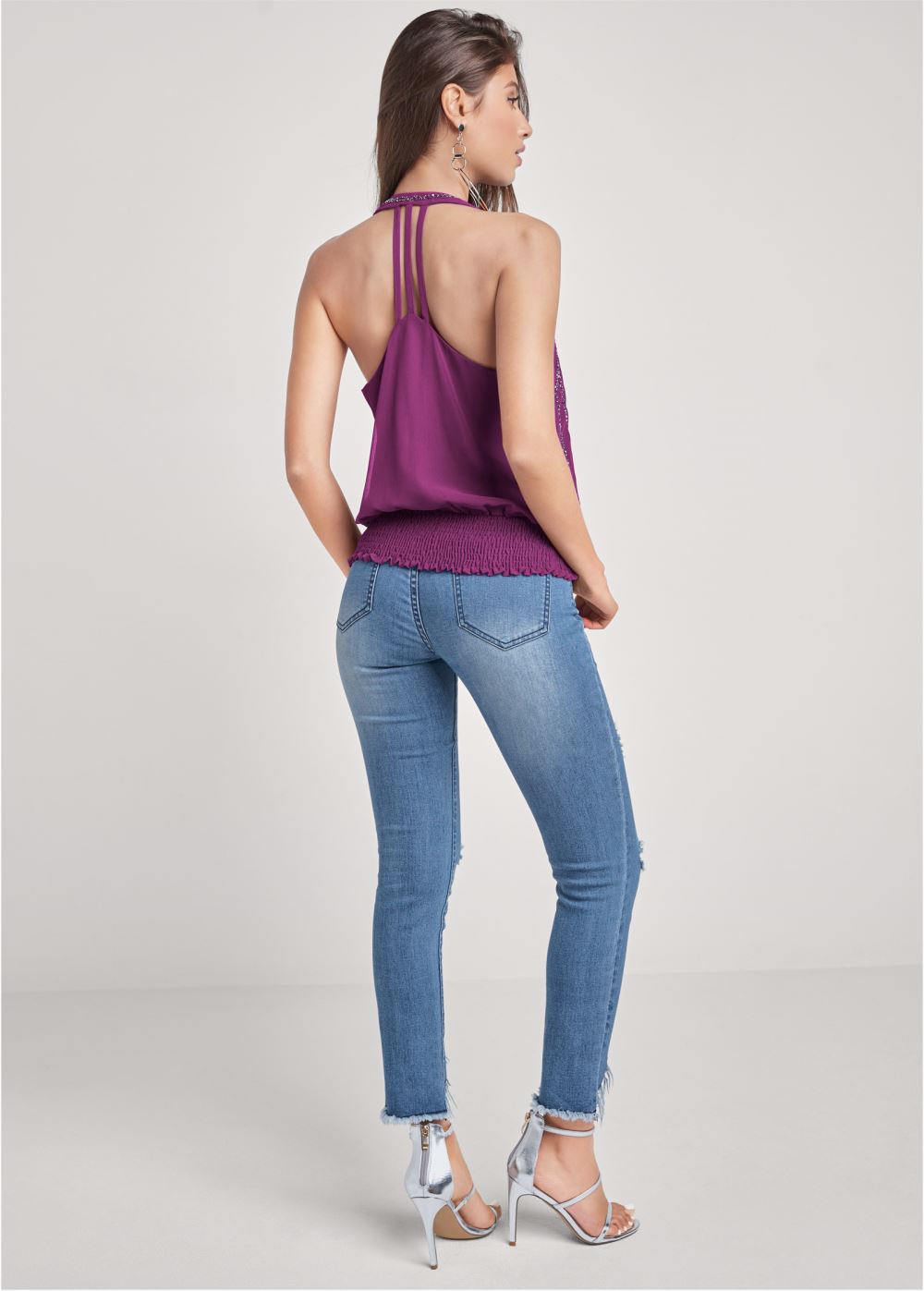 Venus Embellished Halter Neck Top in Purple