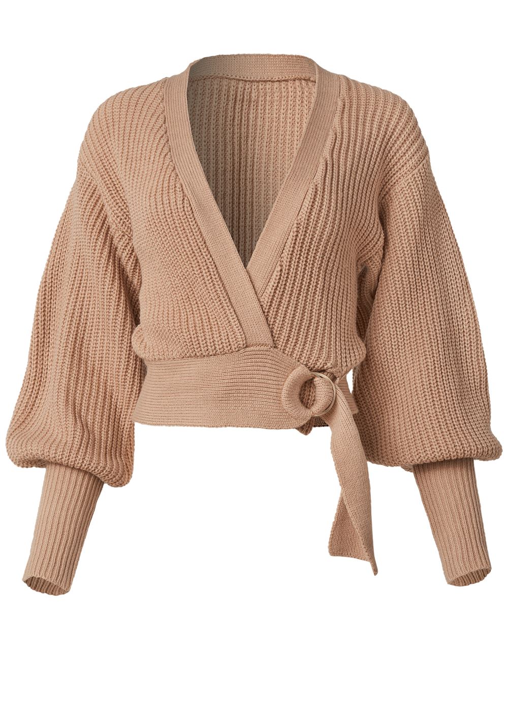 Venus VENUS | Wrap Balloon Sleeve Sweater in Light Brown