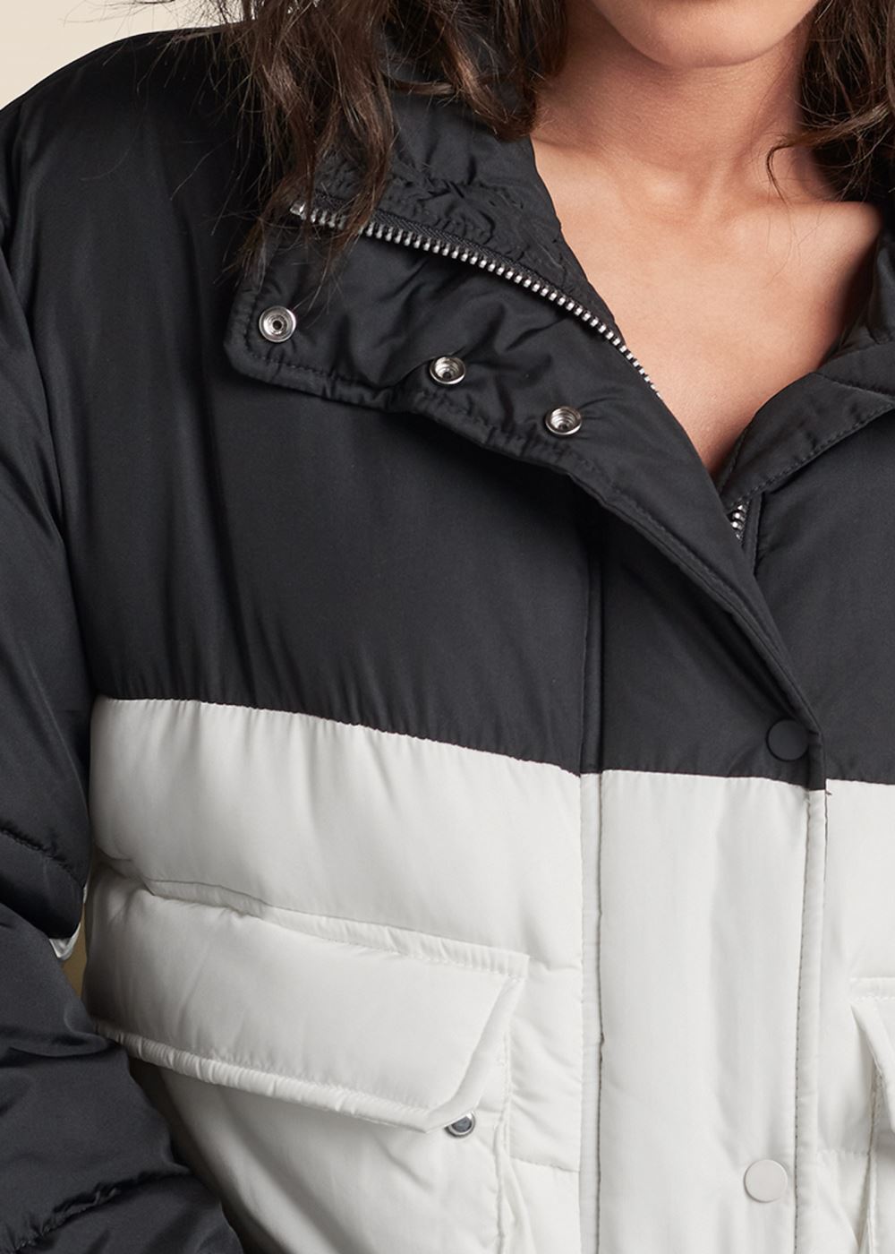 Venus Color Block Puffer Jacket in Black & White