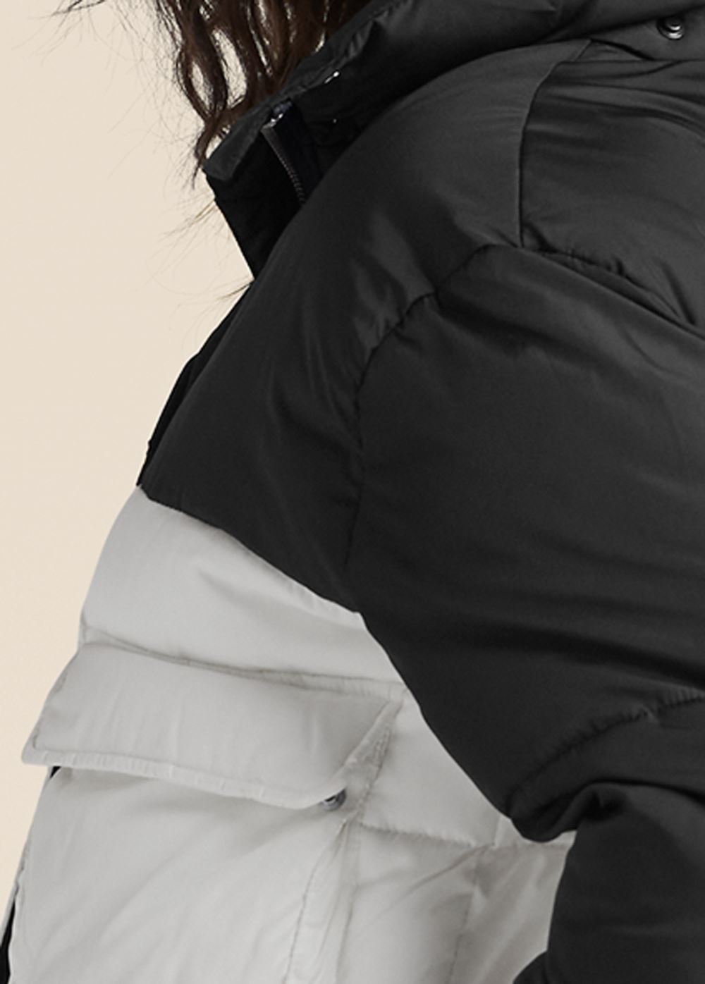 Venus Color Block Puffer Jacket in Black & White