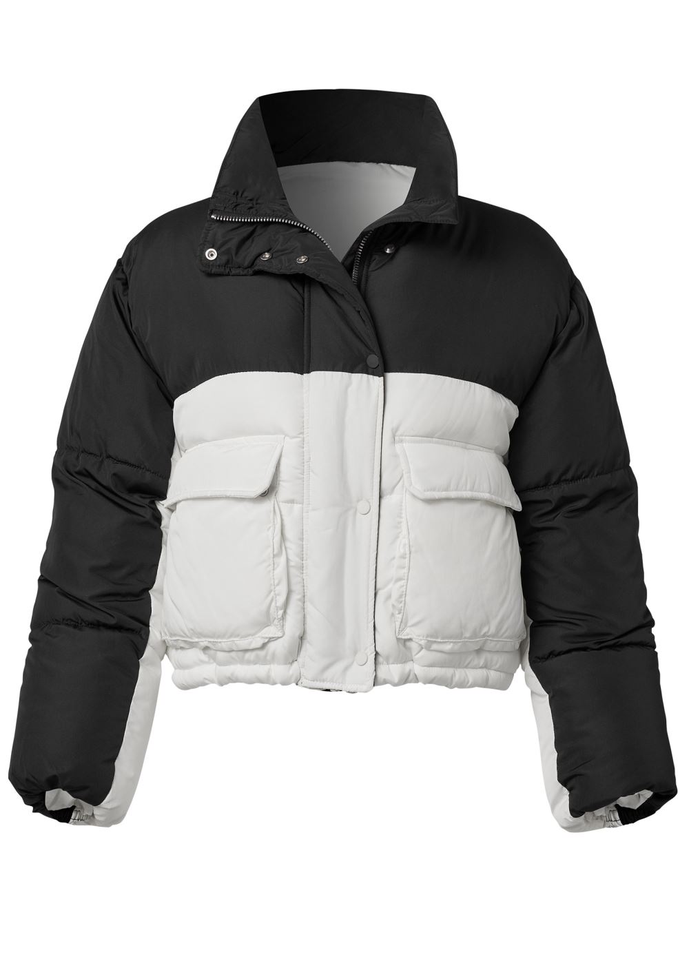 Venus Color Block Puffer Jacket in Black & White