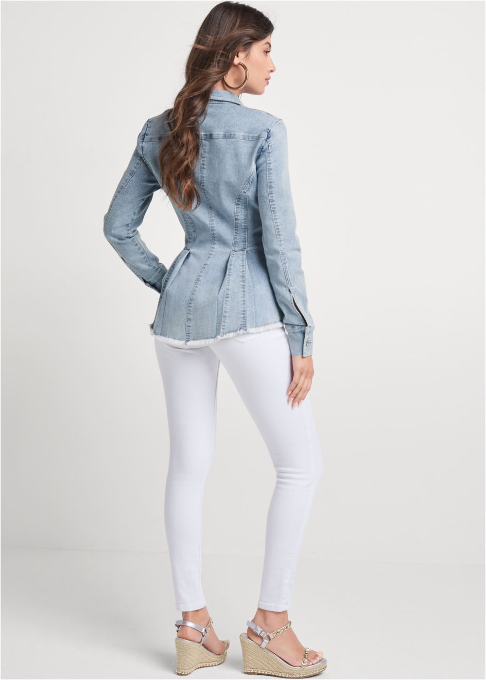 Venus Peplum Jean Jacket in Light Wash