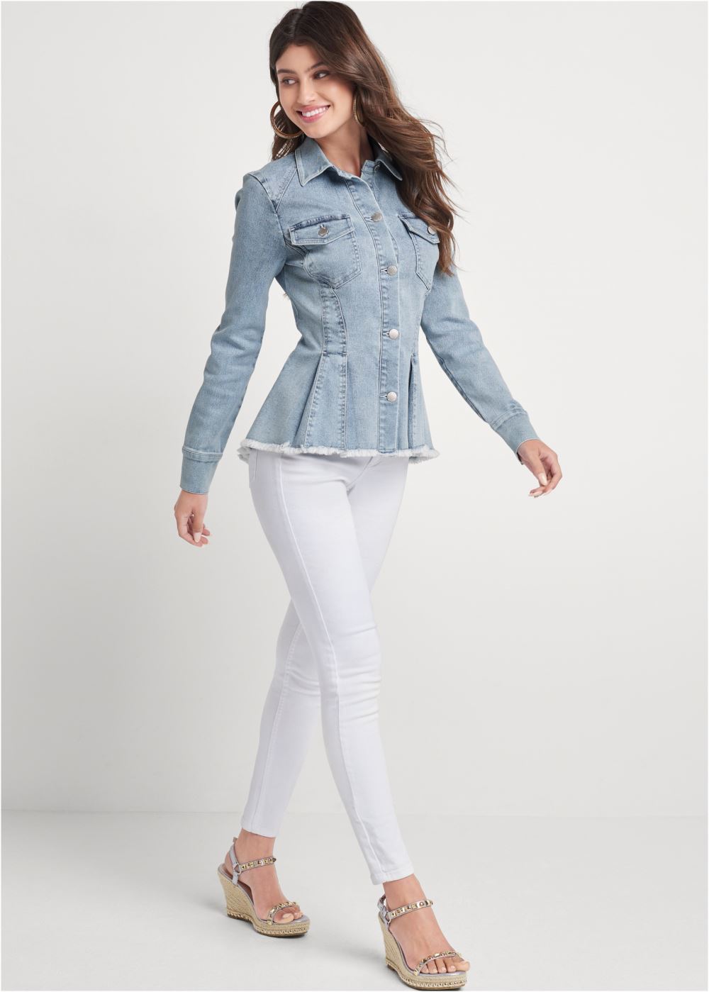 Venus Peplum Jean Jacket in Light Wash